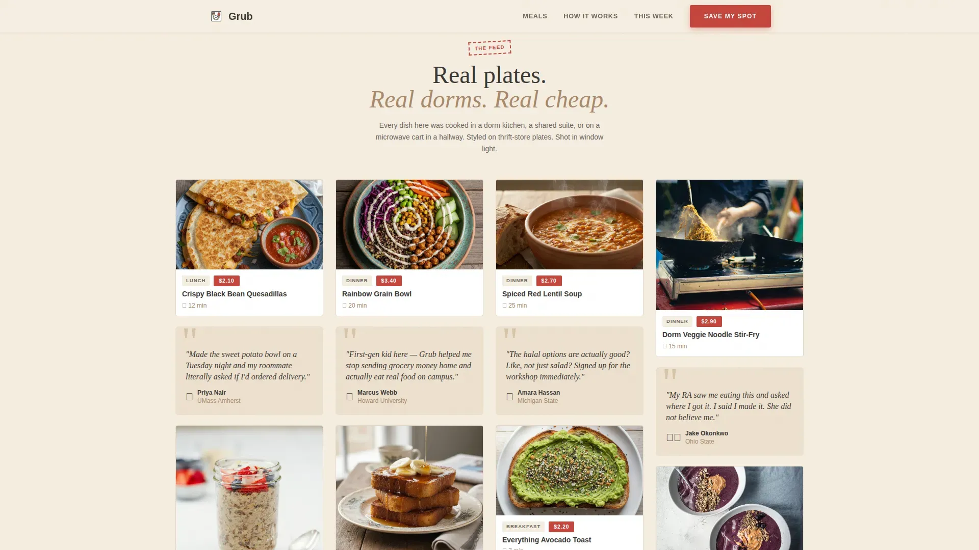 Affordable Student Meal Plan Landing Page Template