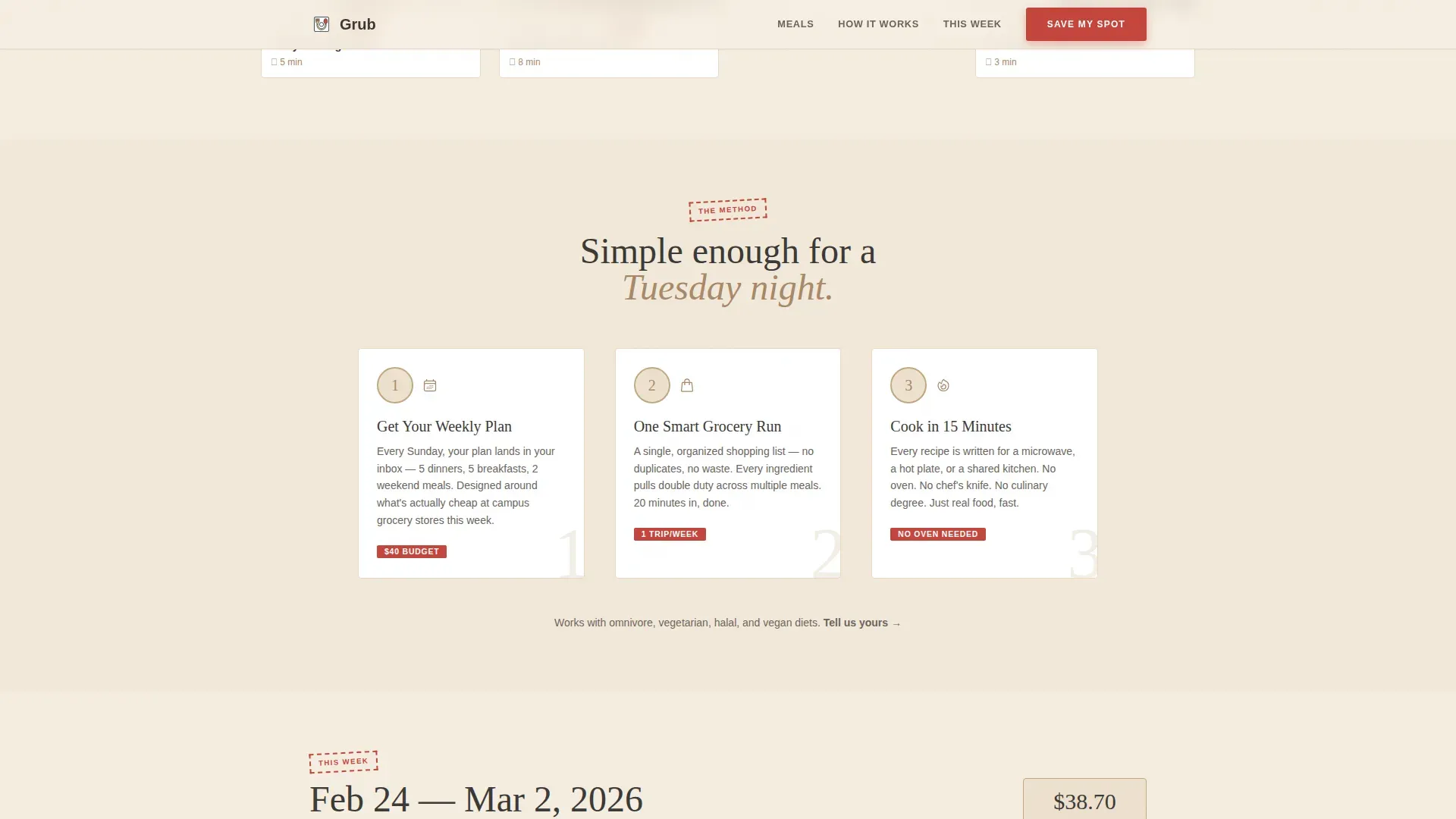 Affordable Student Meal Plan Landing Page Template