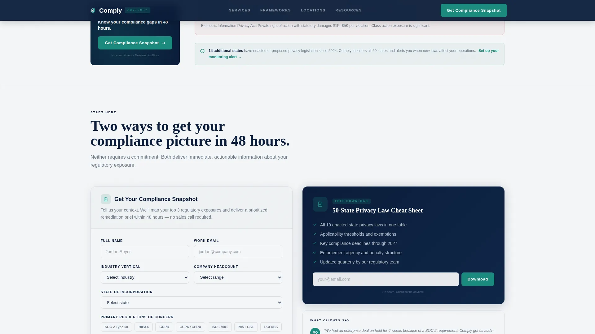 Compliance Consultancy Sidebar Landing Page Template