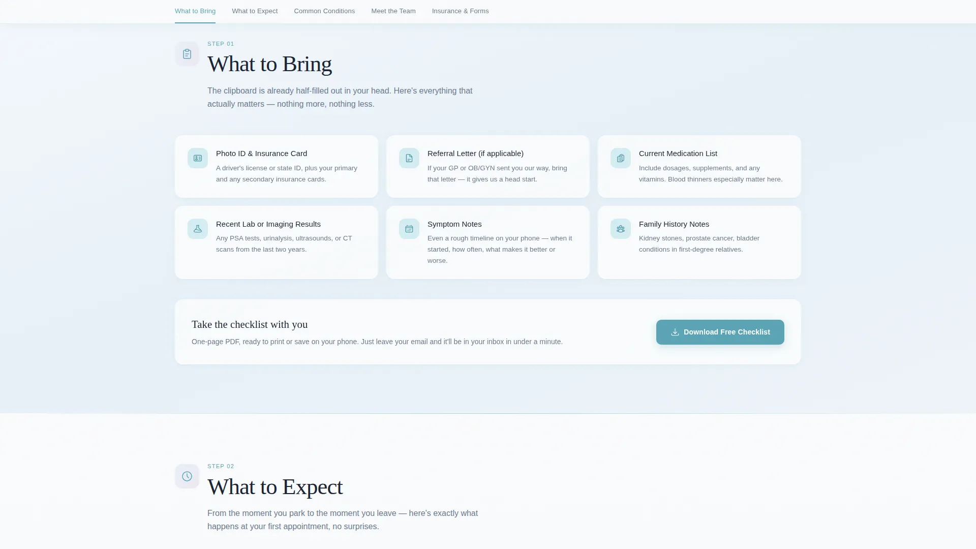 Urologist New Patient Welcome Landing Page