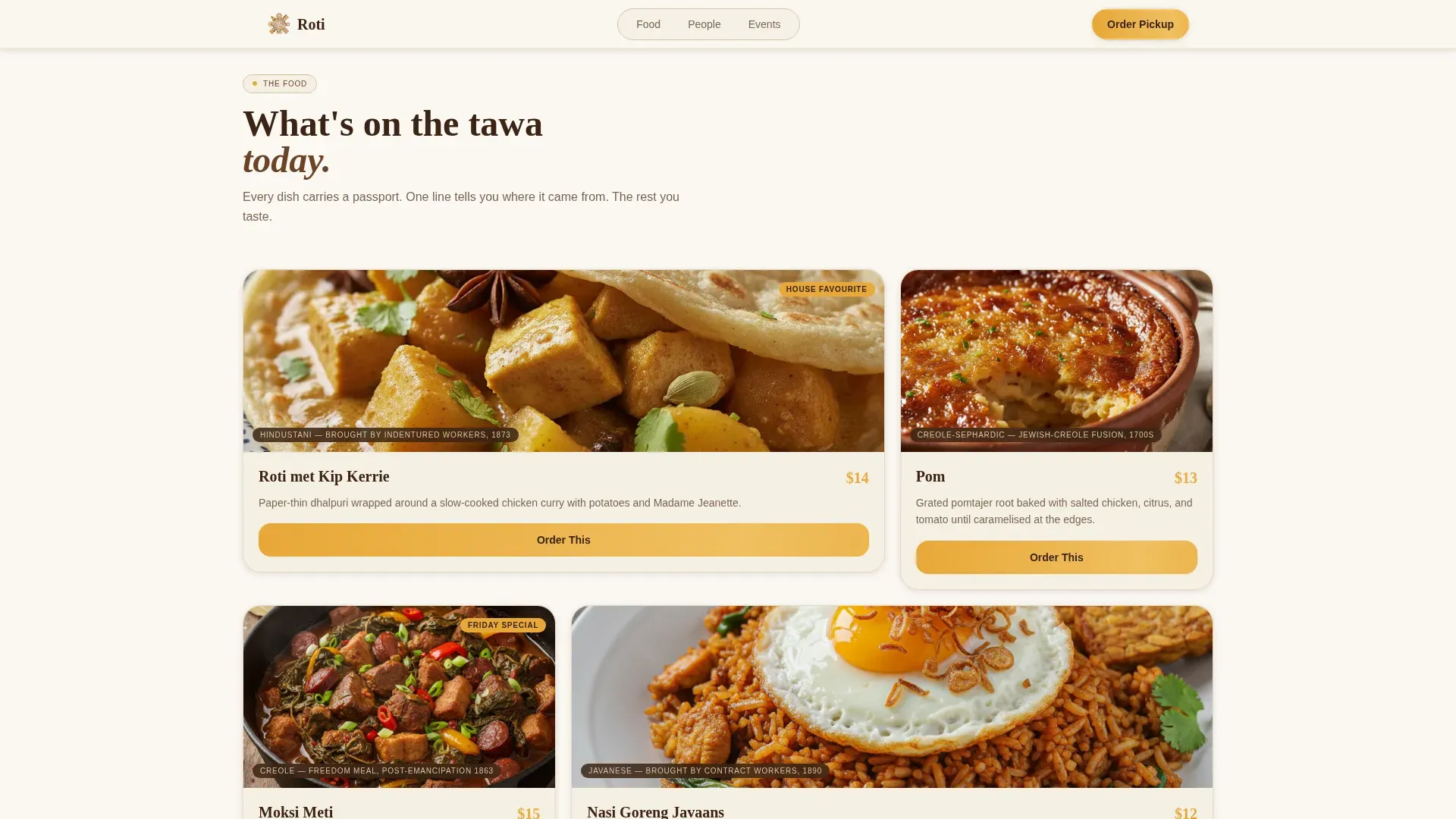 Authentic Surinamese Restaurant Landing Page Template