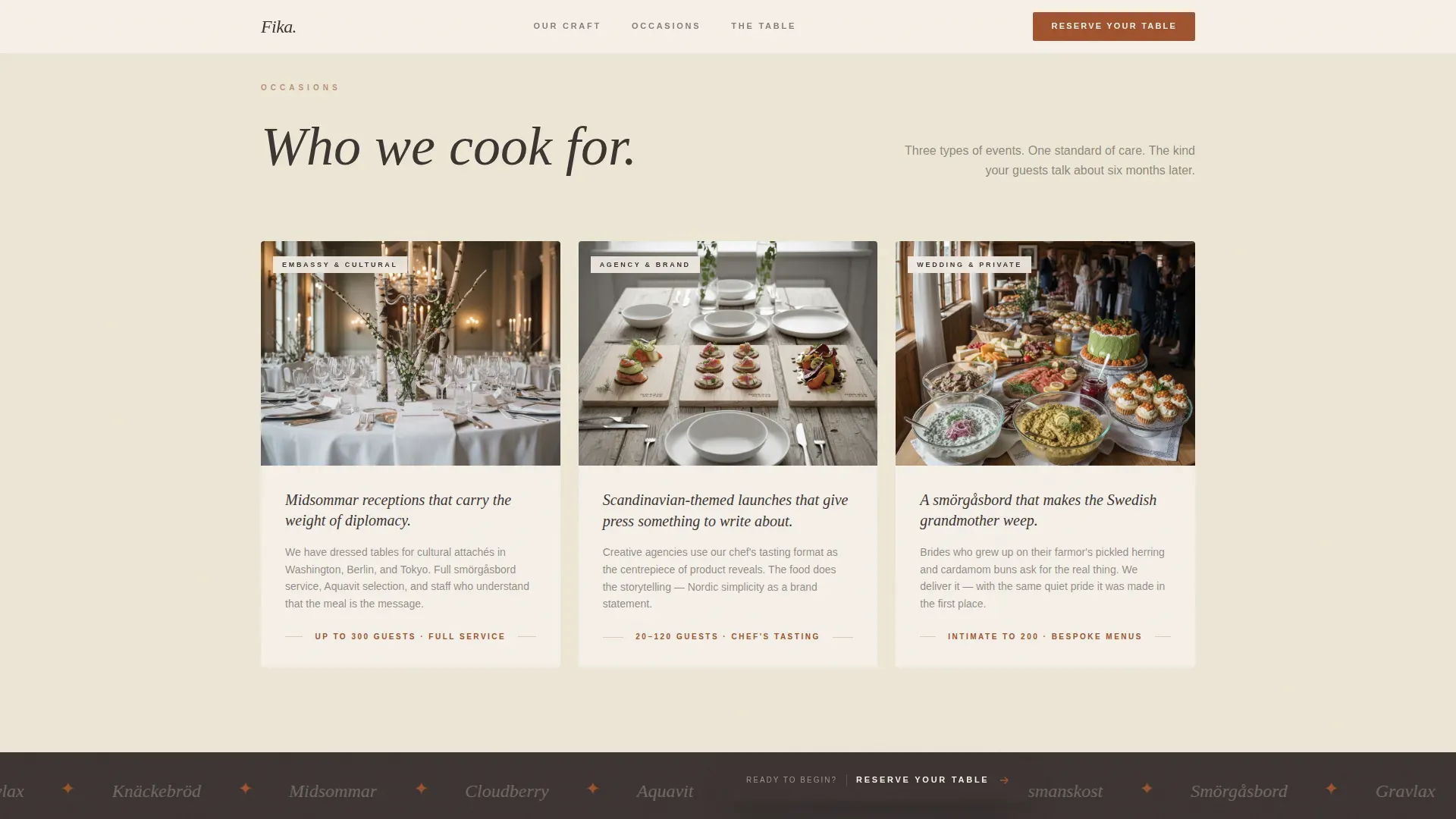 Swedish Catering Landing Page Template | Haute Craft