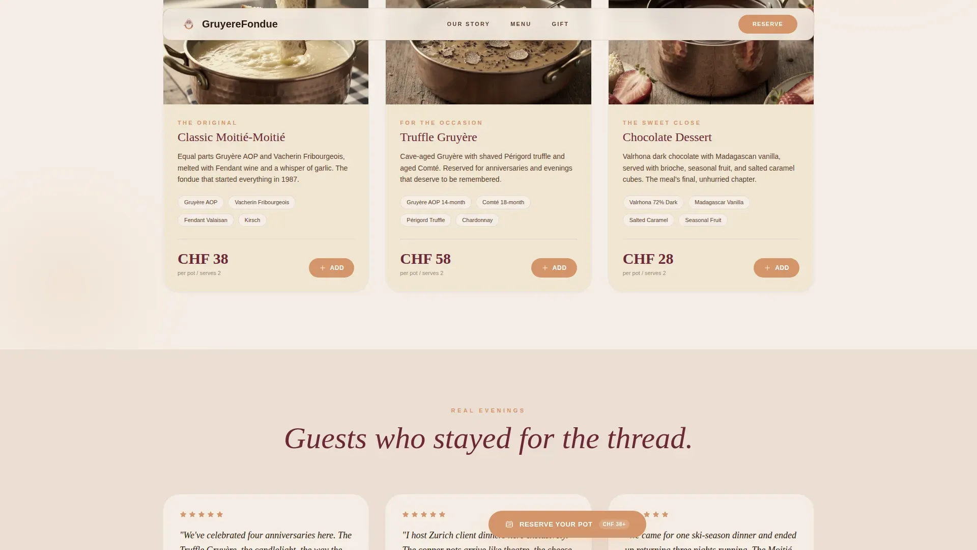 Luxe Fondue Restaurant Landing Page Template