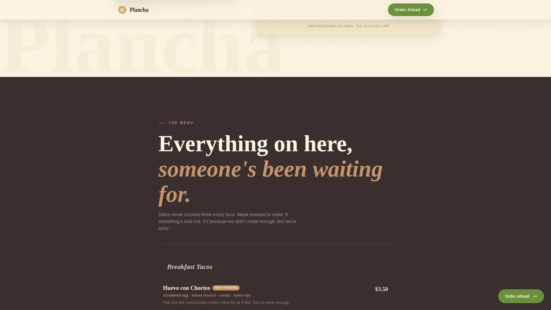 Neighborhood Taco Stand Order Ahead Landing Page Template