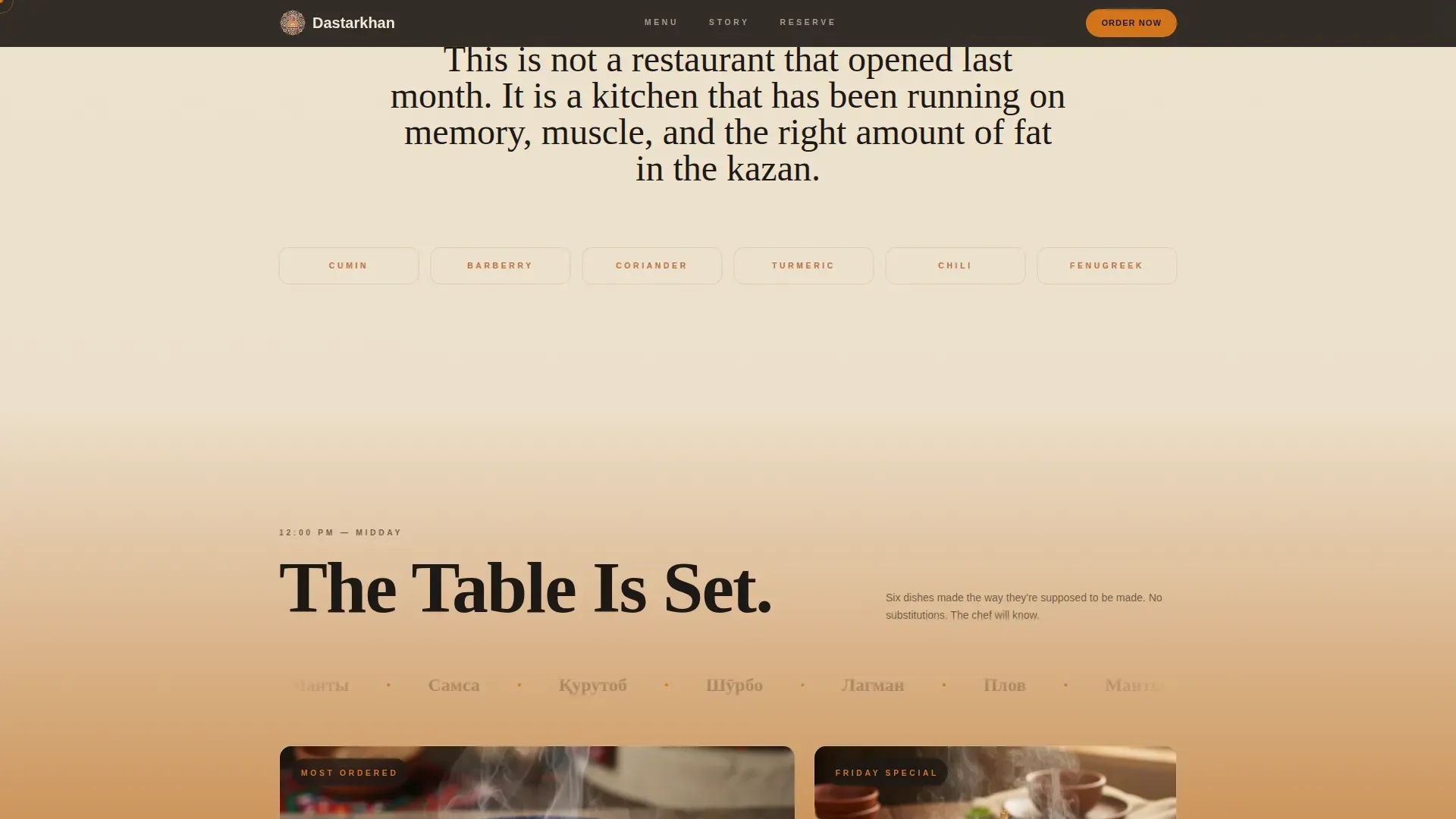 Neo-Retro Tajik Restaurant Landing Page Template