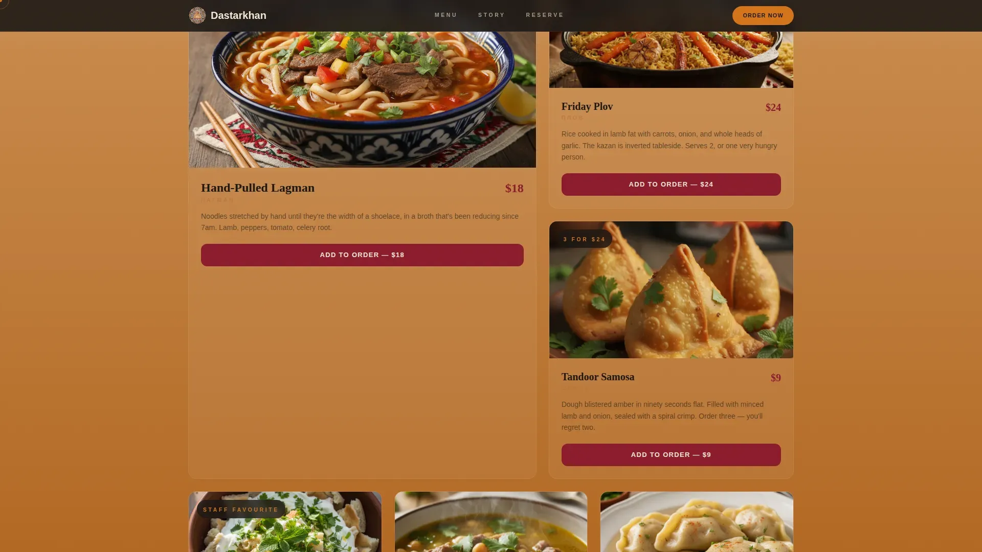 Neo-Retro Tajik Restaurant Landing Page Template