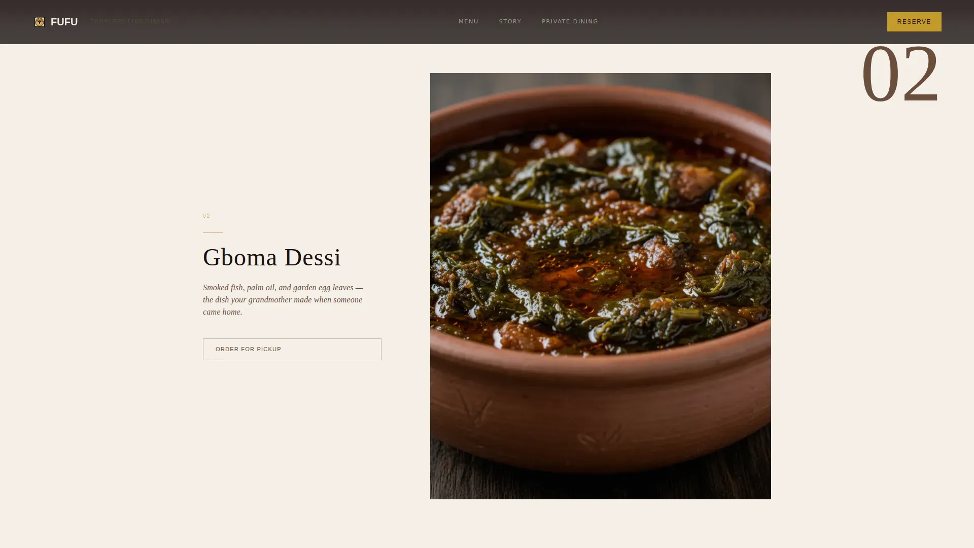 Luxe Togolese Fine Dining Restaurant Landing Page Template