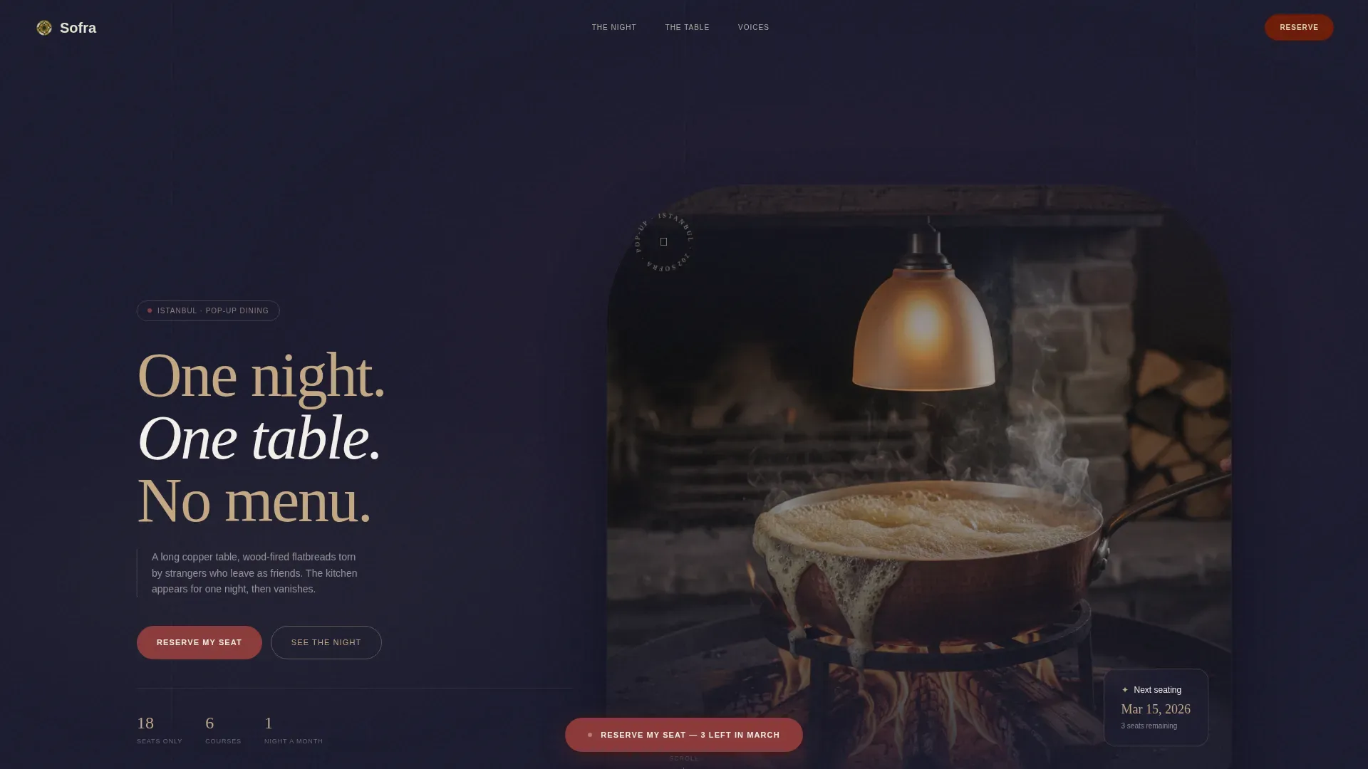 Intimate Pop-Up Dining Experience Landing Page Template
