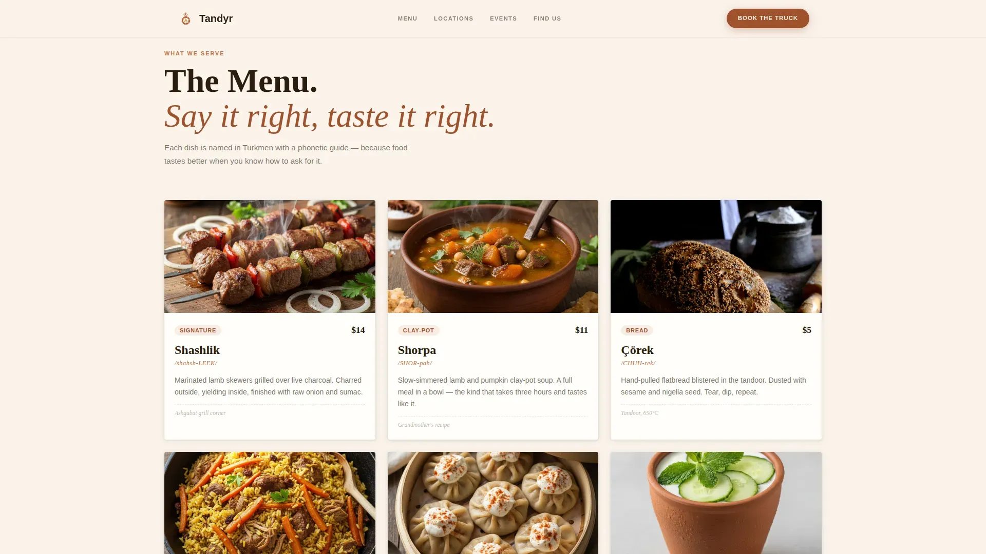 Turkmen Food Truck Landing Page Template