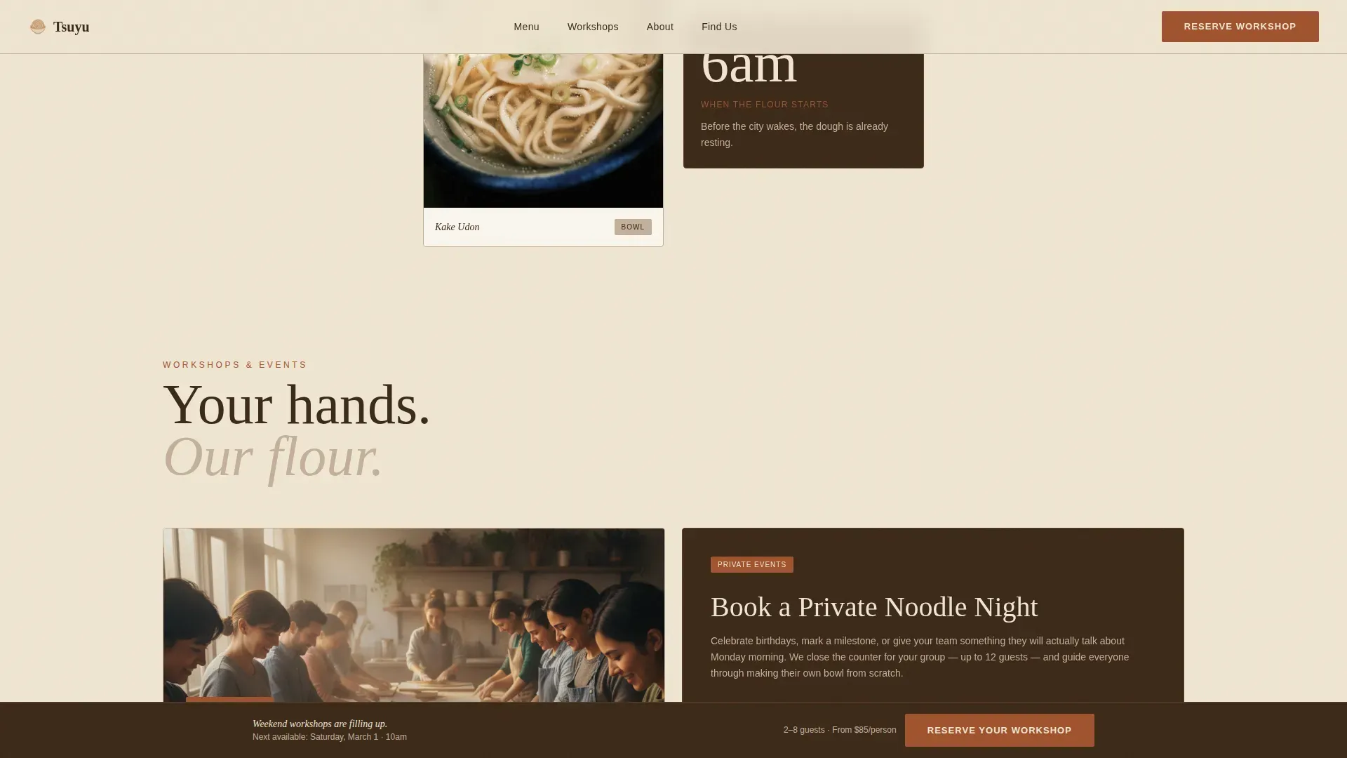 Handmade Noodle Workshop Booking Landing Page Template