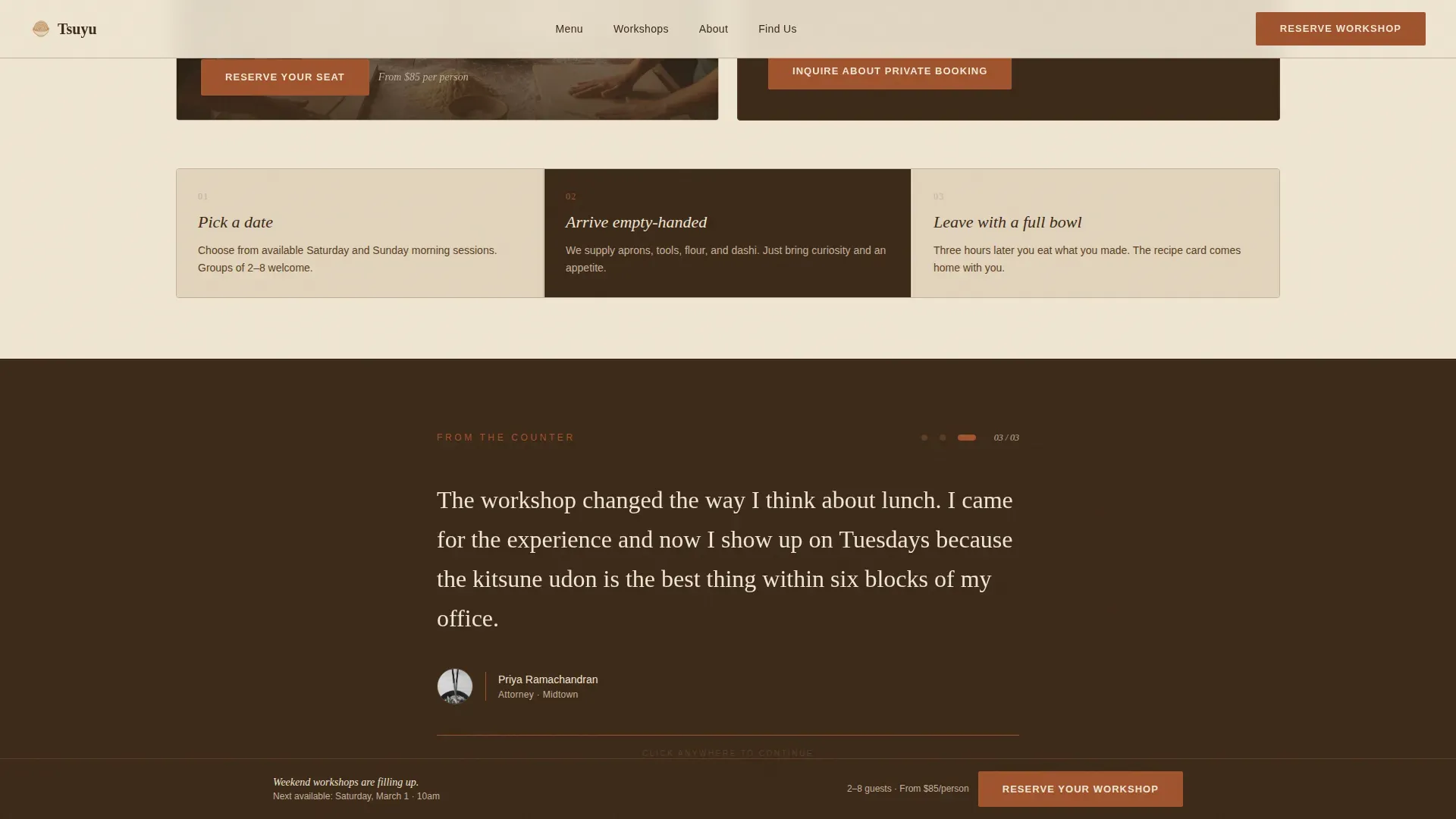 Handmade Noodle Workshop Booking Landing Page Template