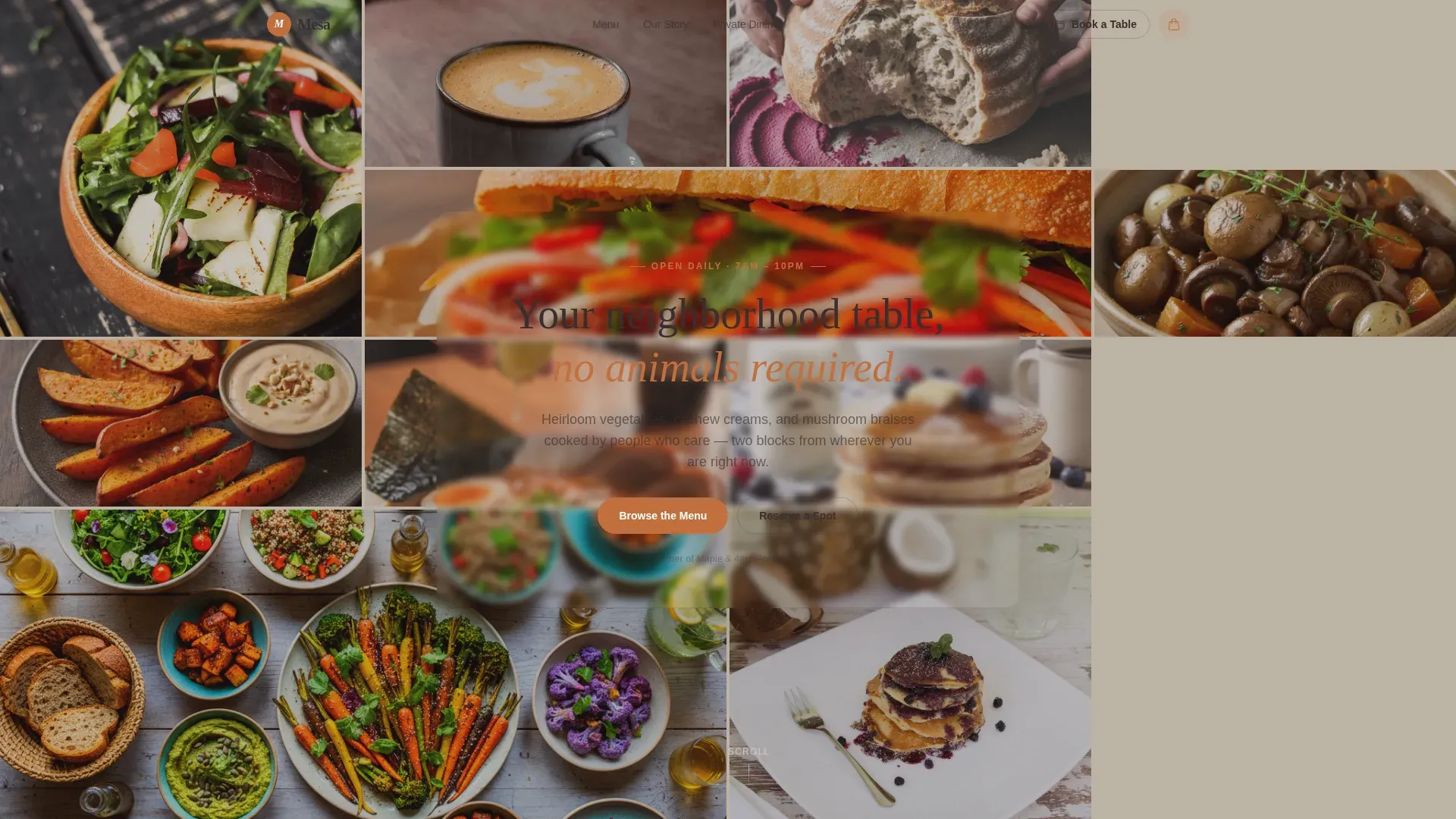 Pastoral Neighborhood Vegan Restaurant Landing Page Template