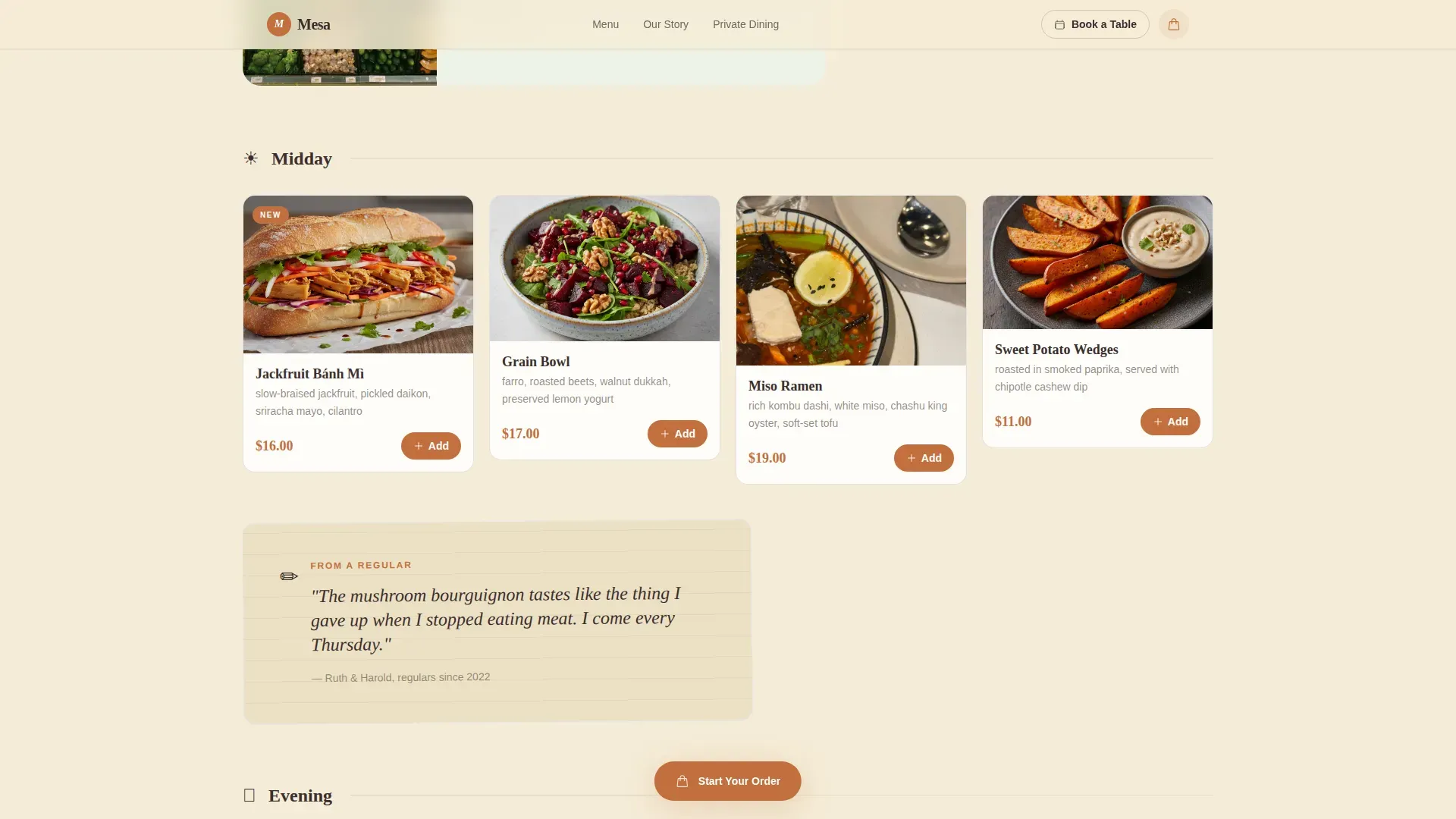 Pastoral Neighborhood Vegan Restaurant Landing Page Template