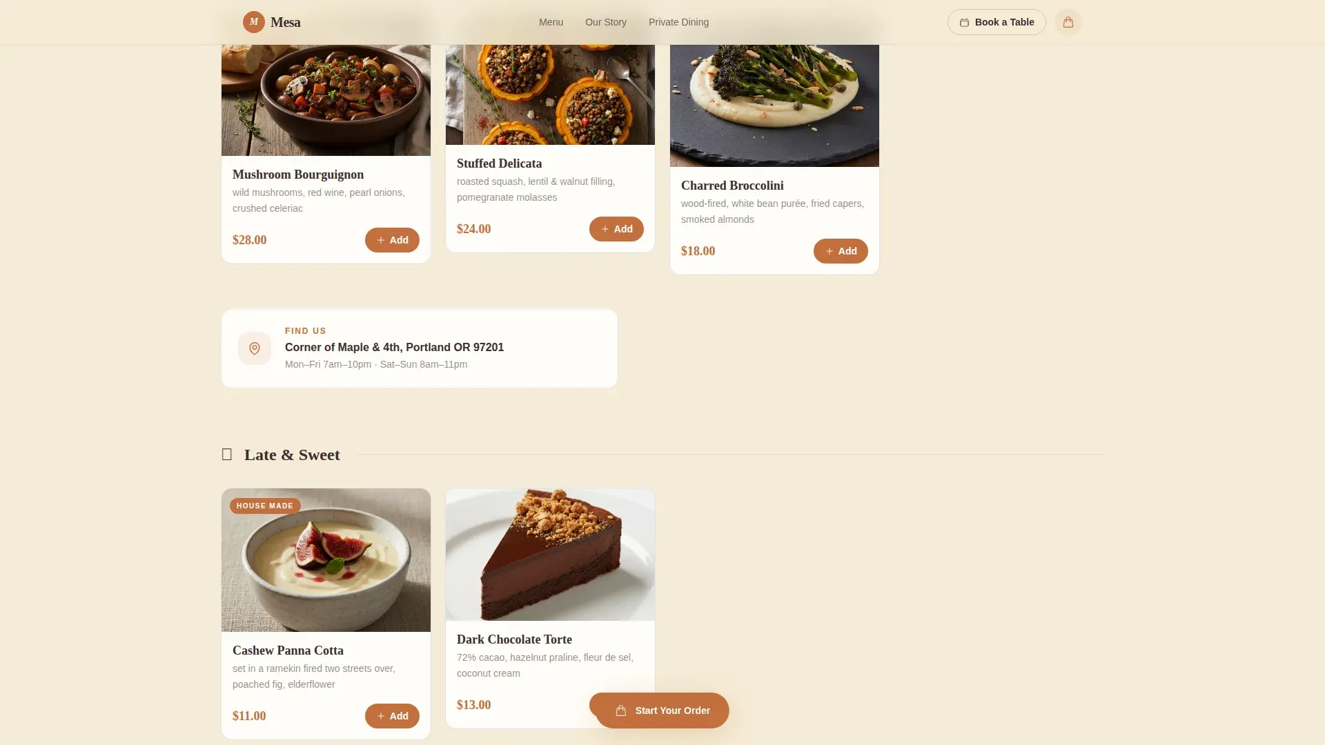 Pastoral Neighborhood Vegan Restaurant Landing Page Template