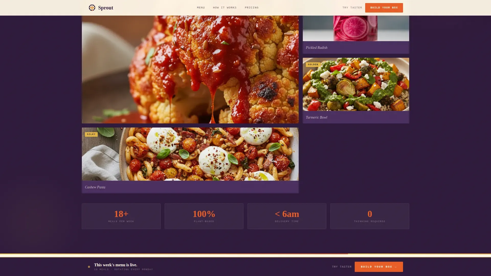 Neo-Retro Vegan Meal Delivery Landing Page Template