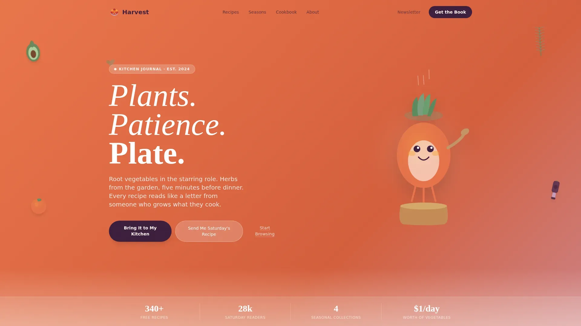 Pastoral Sensory Vegetarian Cookbook Landing Page Template