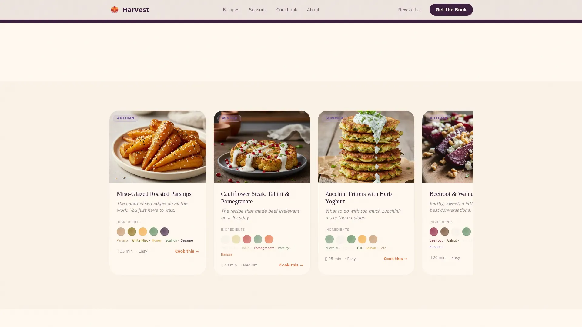 Pastoral Sensory Vegetarian Cookbook Landing Page Template
