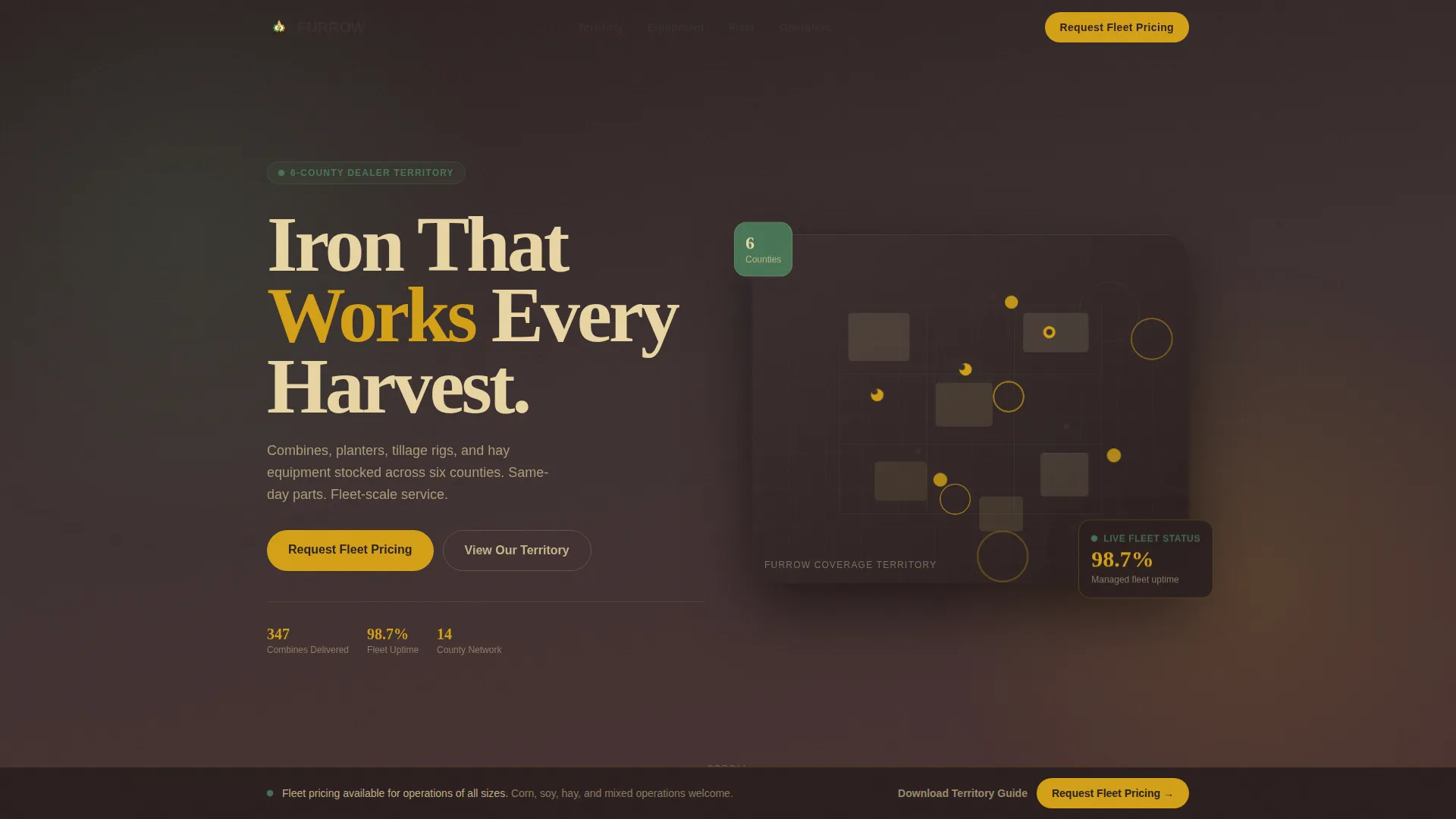 Agricultural Equipment & Supply Pricing & Packages Website Template