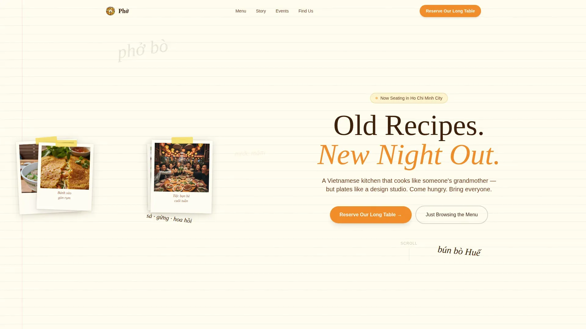 Vietnamese Dining Landing Page Template | Old Recipes New Night Out
