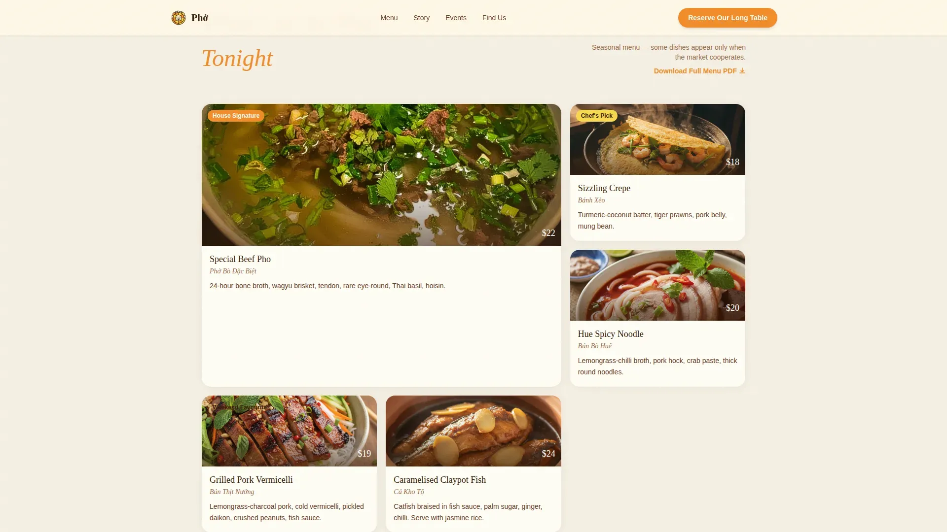 Vietnamese Dining Landing Page Template | Old Recipes New Night Out