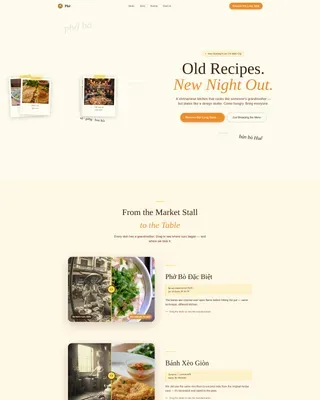 Vietnamese Dining Landing Page Template | Old Recipes New Night Out