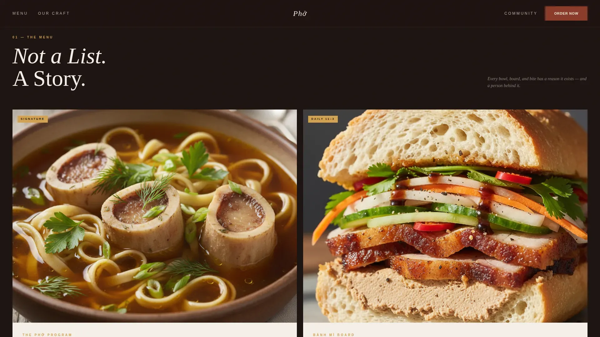 Haute Craft Vietnamese Fast Casual Landing Page Template