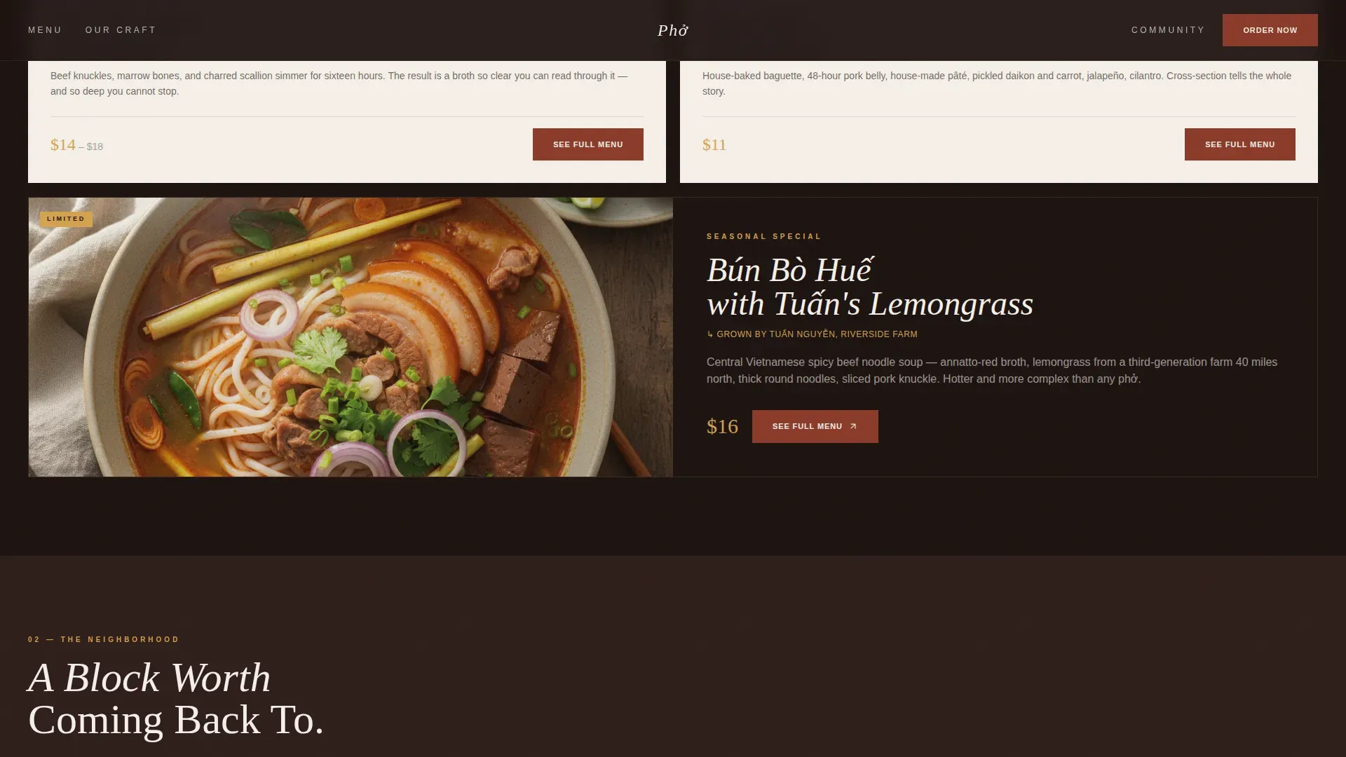Haute Craft Vietnamese Fast Casual Landing Page Template
