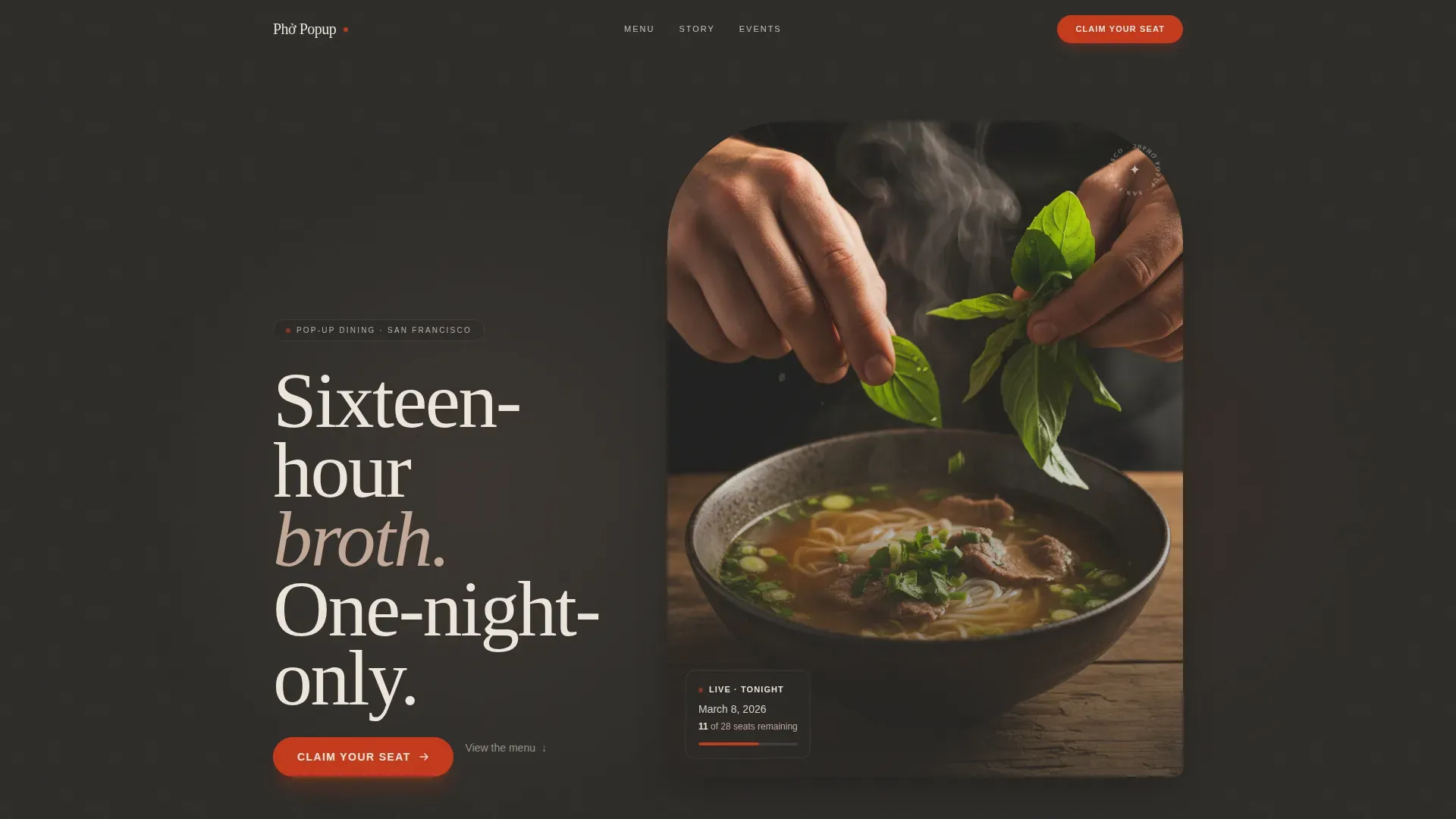 Haute Craft Vietnamese Pop-up Restaurant Landing Page Template