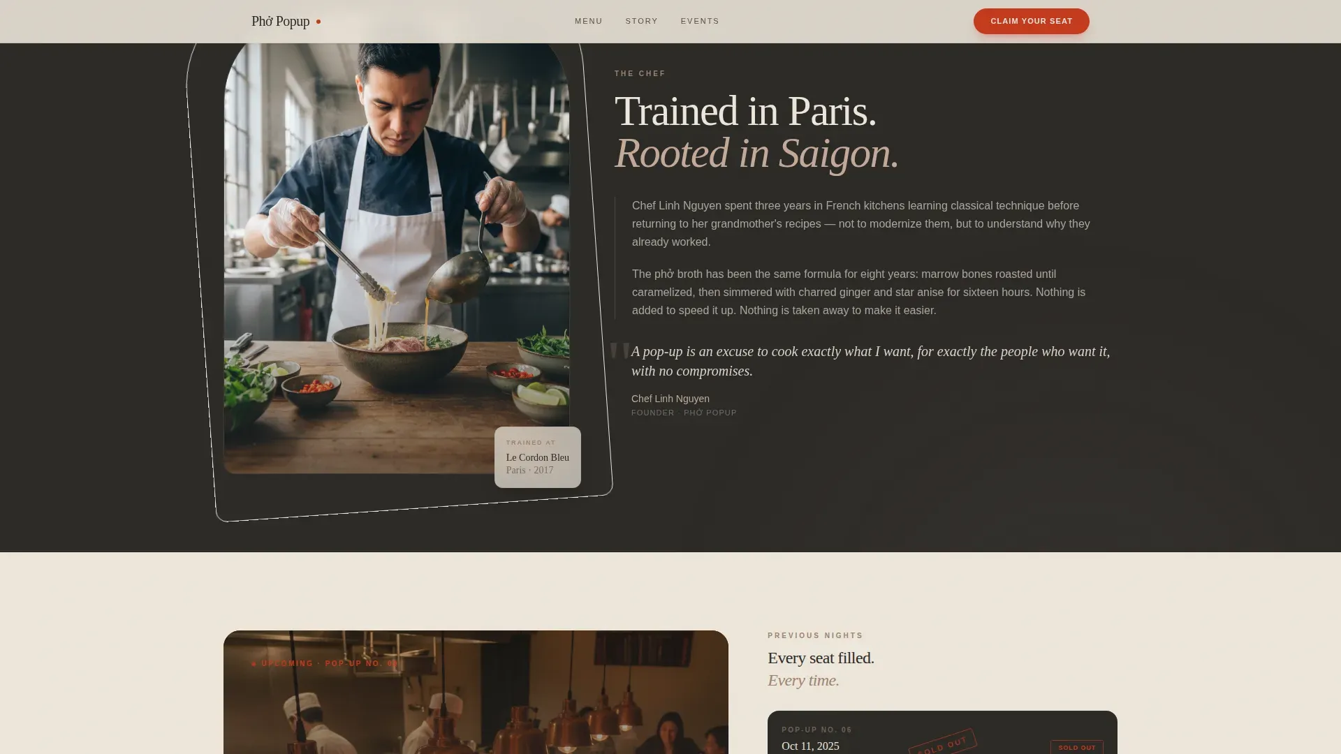 Haute Craft Vietnamese Pop-up Restaurant Landing Page Template