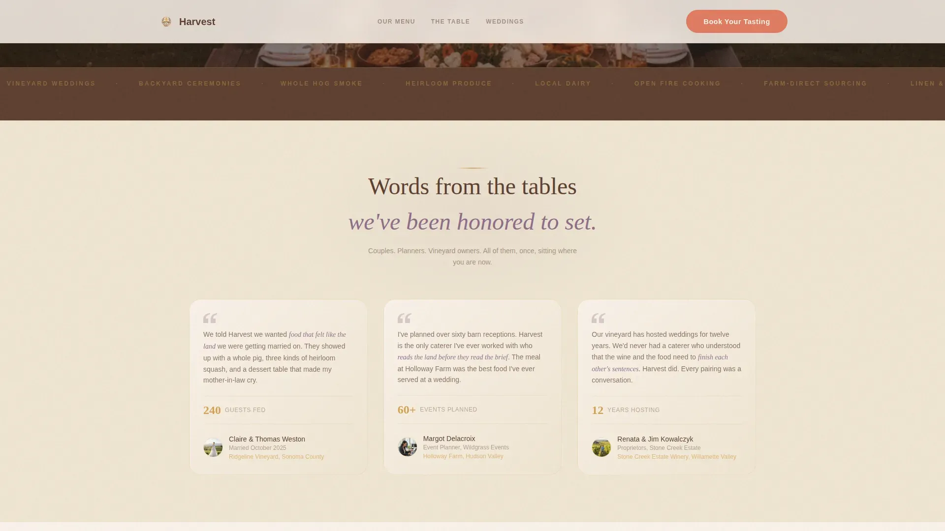 Farm to Table Wedding Caterer Landing Page Template
