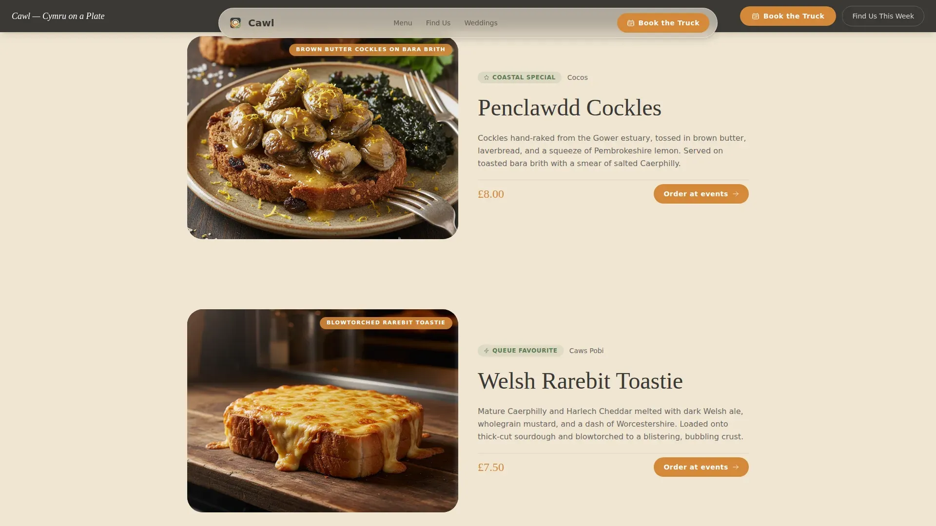 Welsh Food Truck Landing Page Template | Warm Artisan
