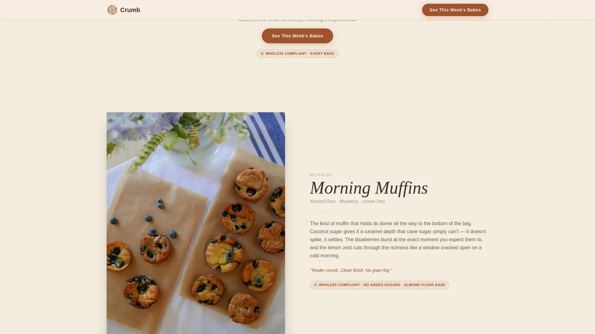 Whole30 Artisan Bakery Landing Page Template