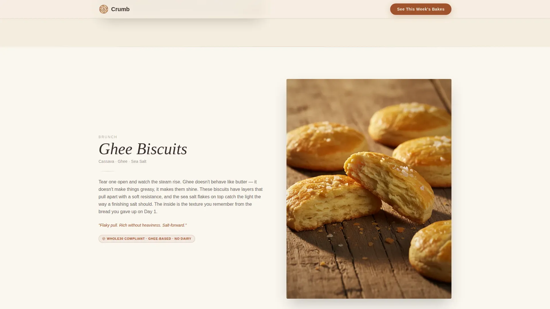 Whole30 Artisan Bakery Landing Page Template