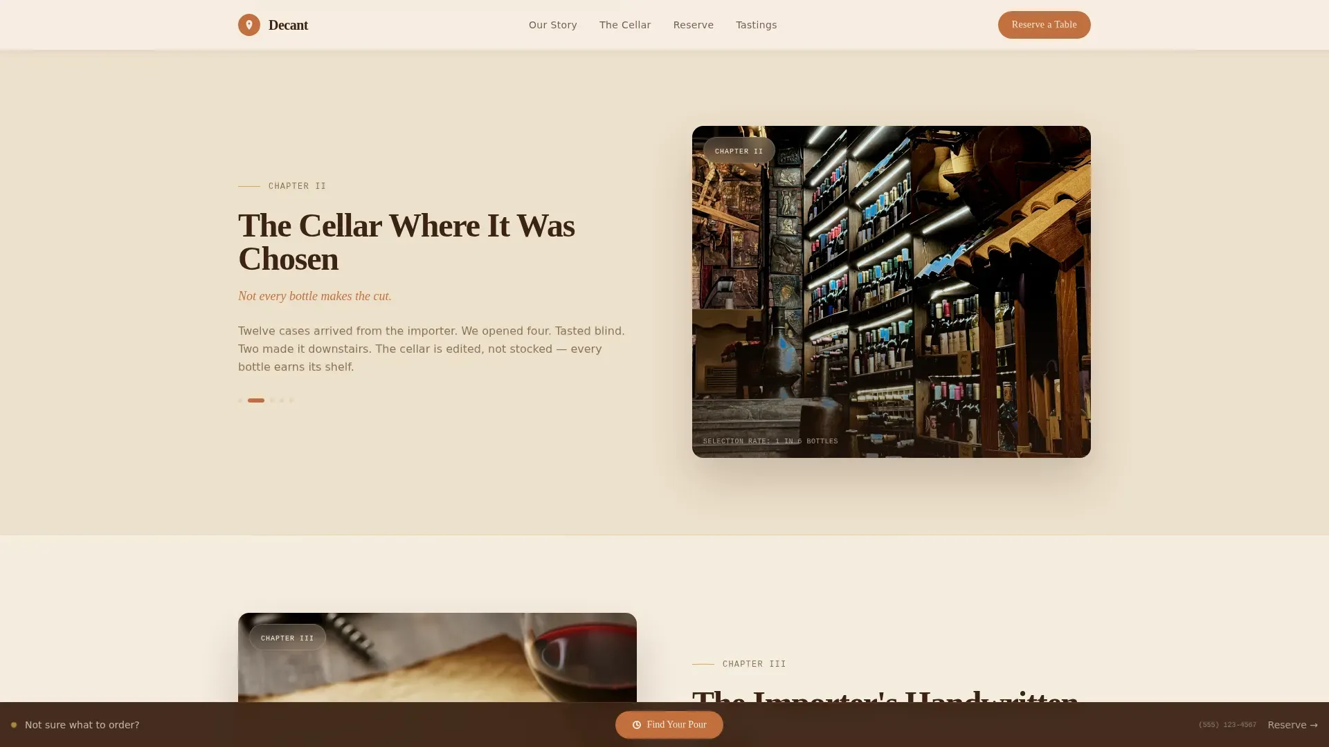 Artisan Wine Bar Origin Story & Booking Website Template