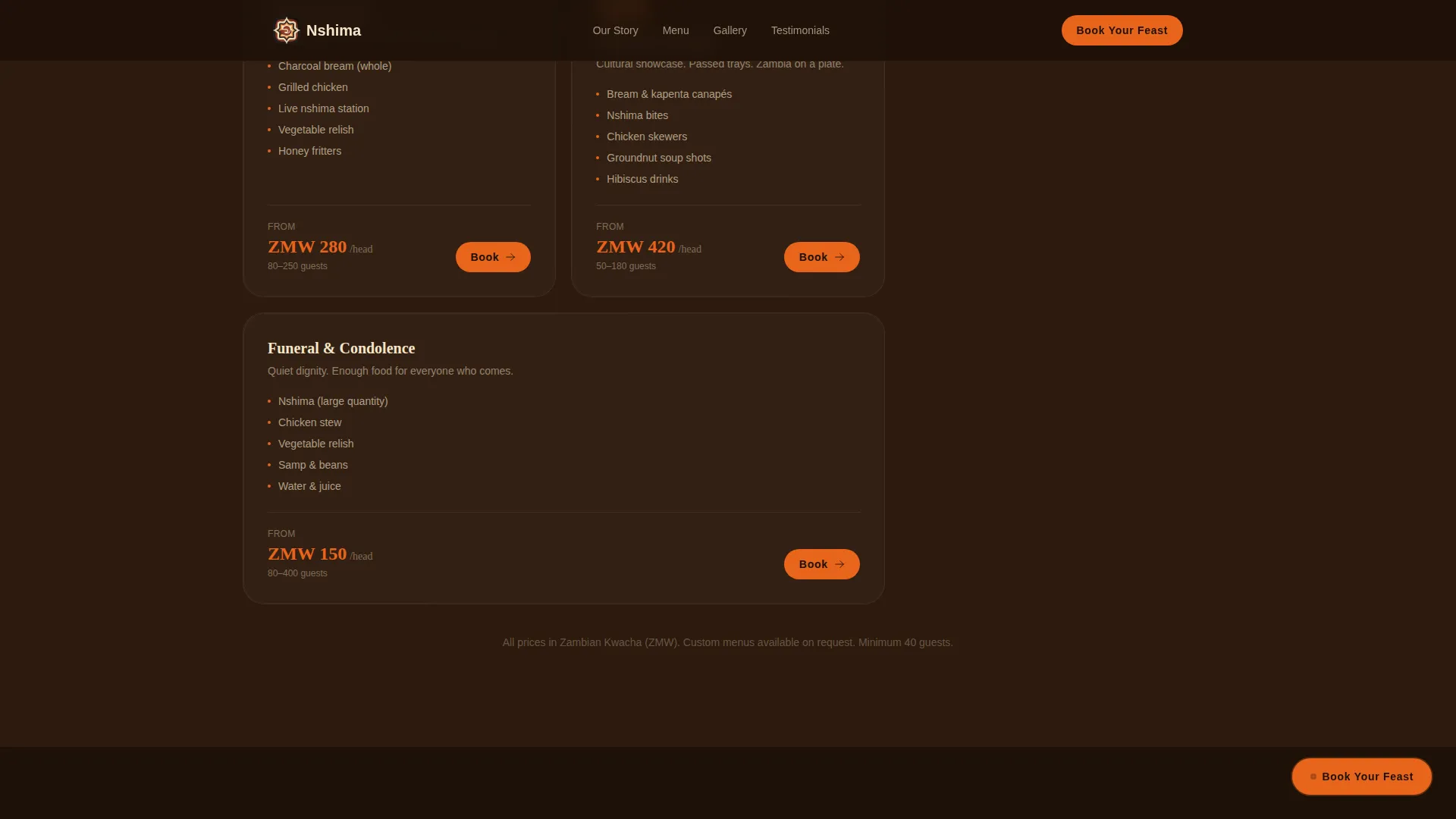 Zambian Cuisine Booking Website Template