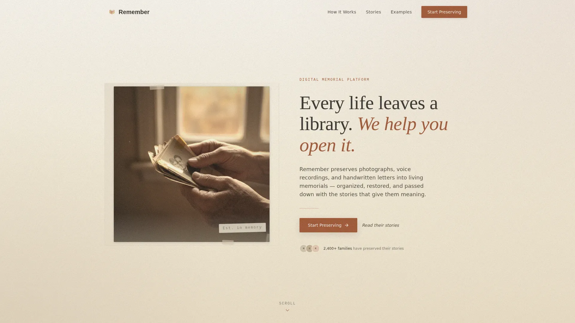 Heartfelt Digital Memorial Preservation Landing Page