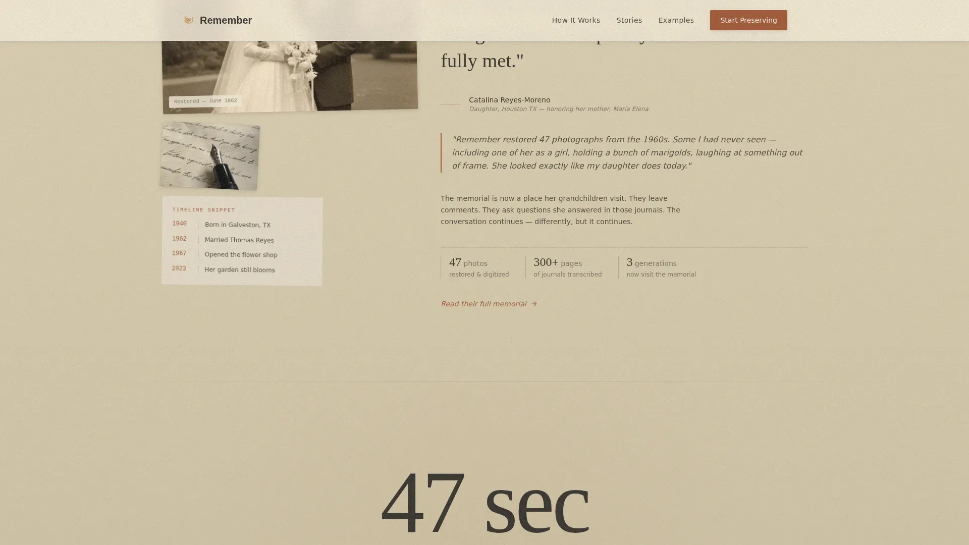 Heartfelt Digital Memorial Preservation Landing Page