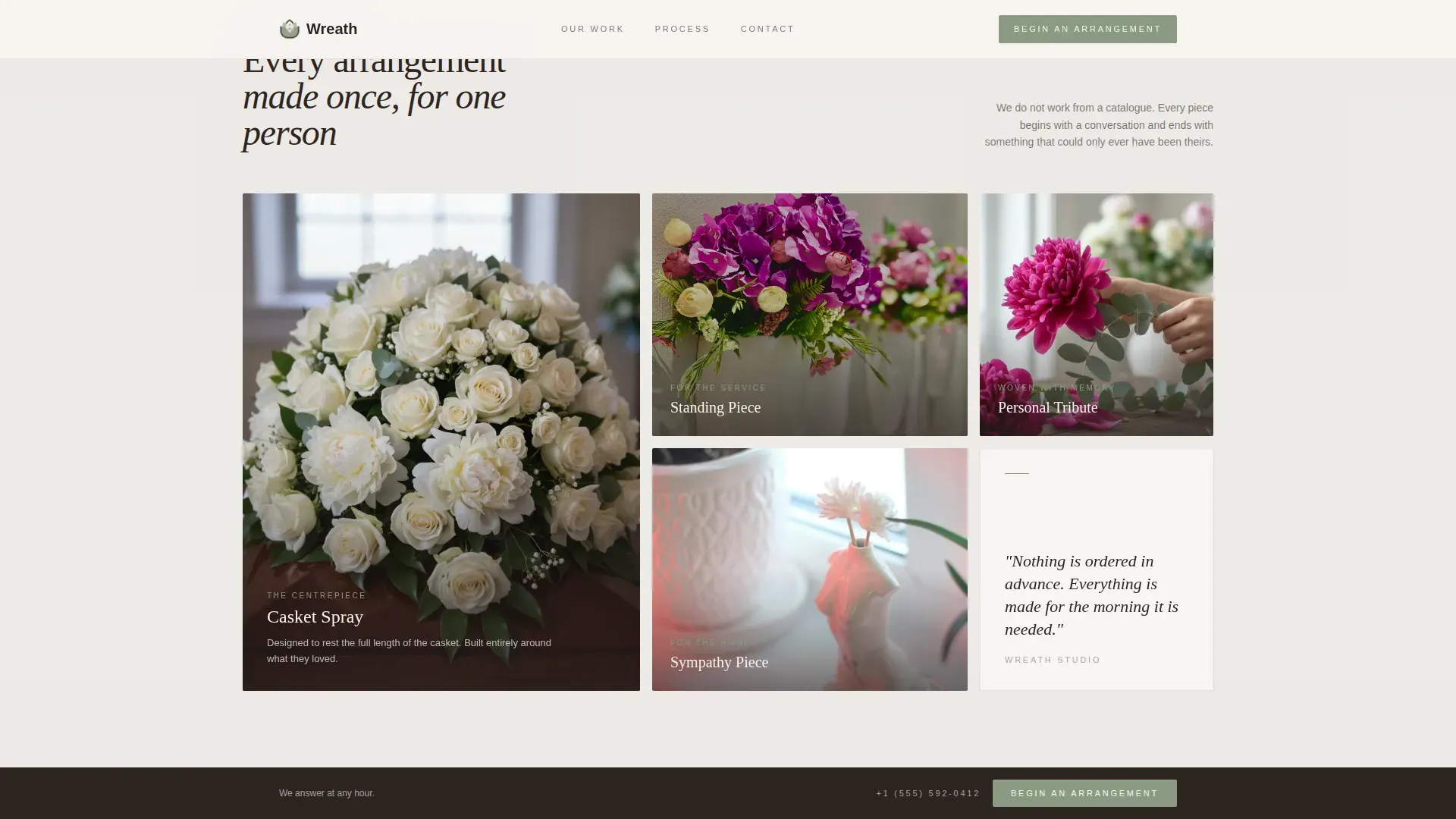 Luxe Minimal Funeral Flower Arrangement Landing Page