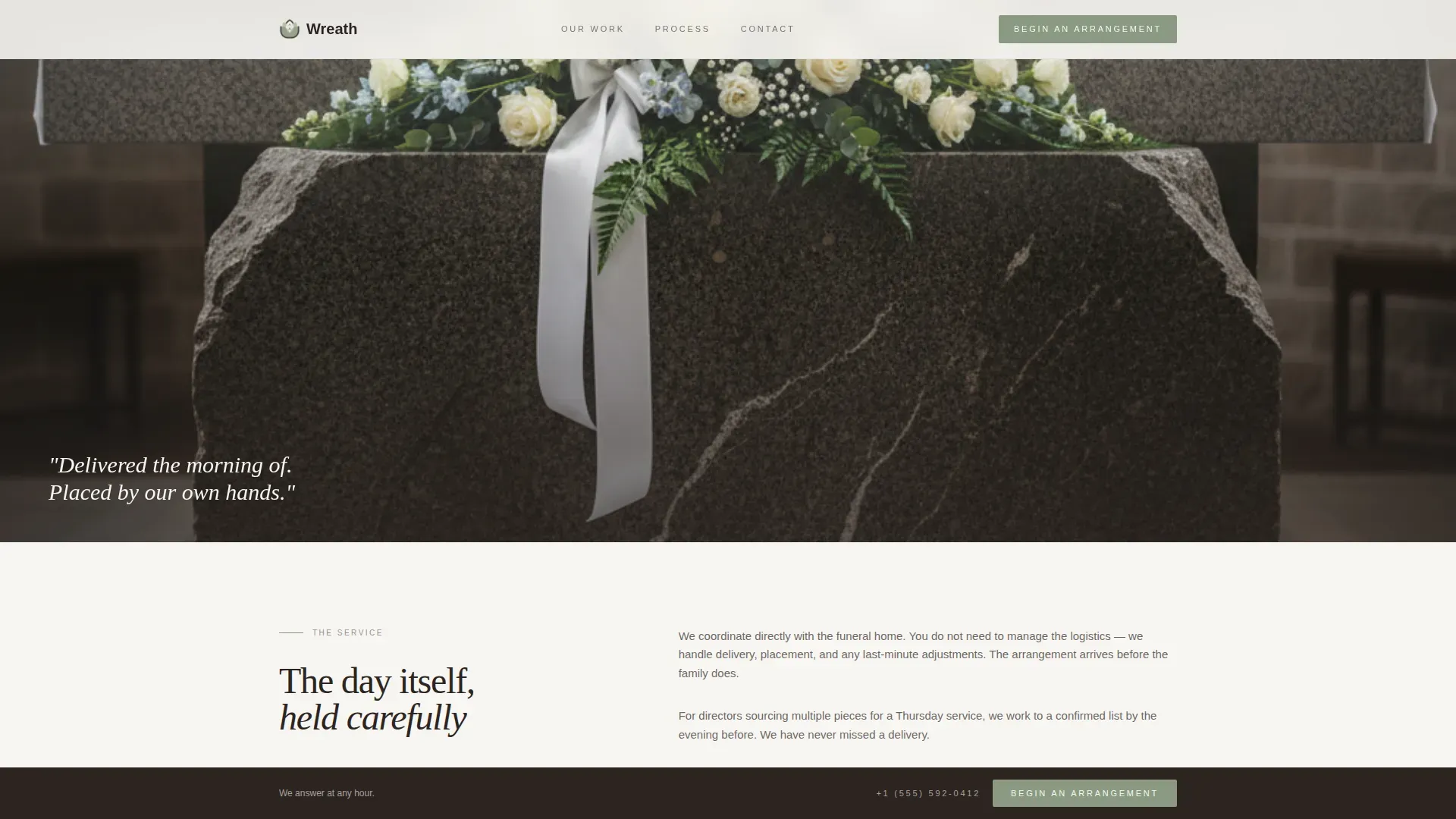 Luxe Minimal Funeral Flower Arrangement Landing Page