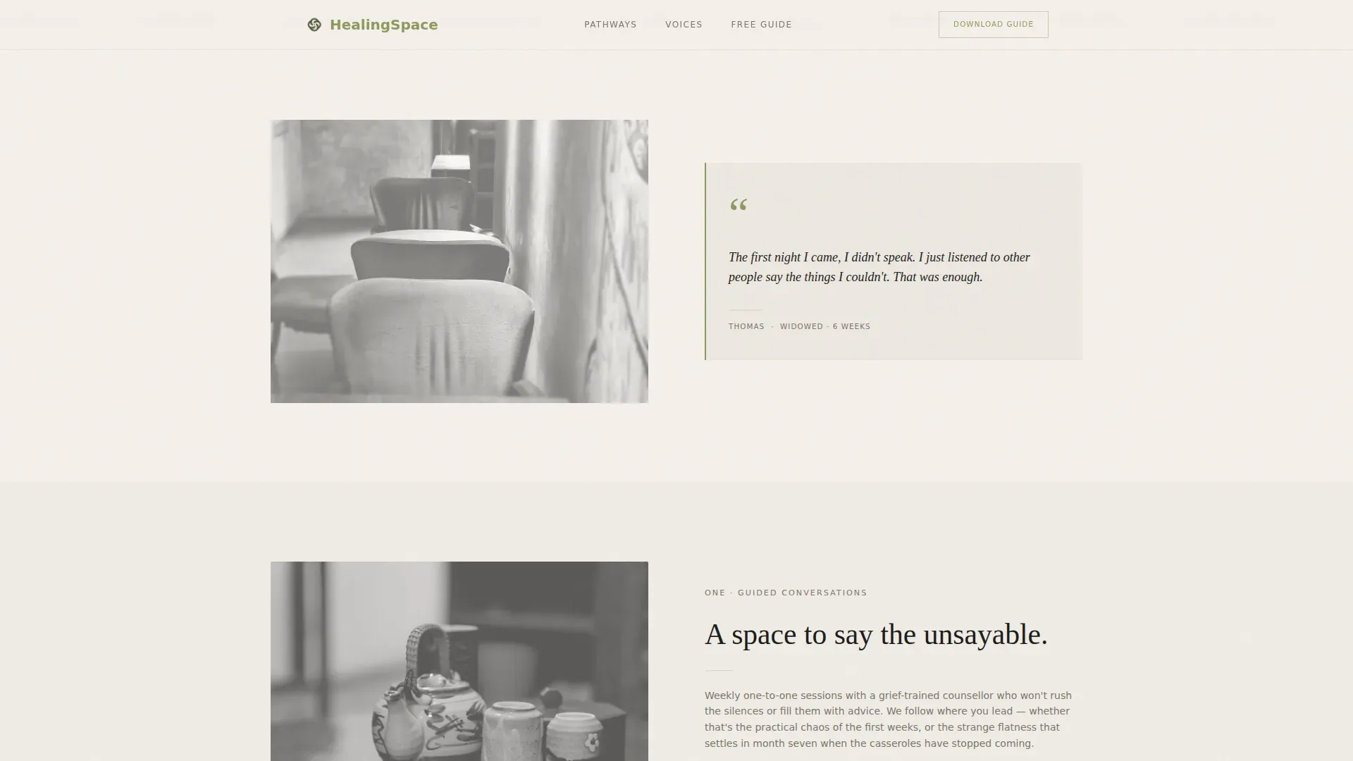 Healing Space Grief Support Landing Page Template