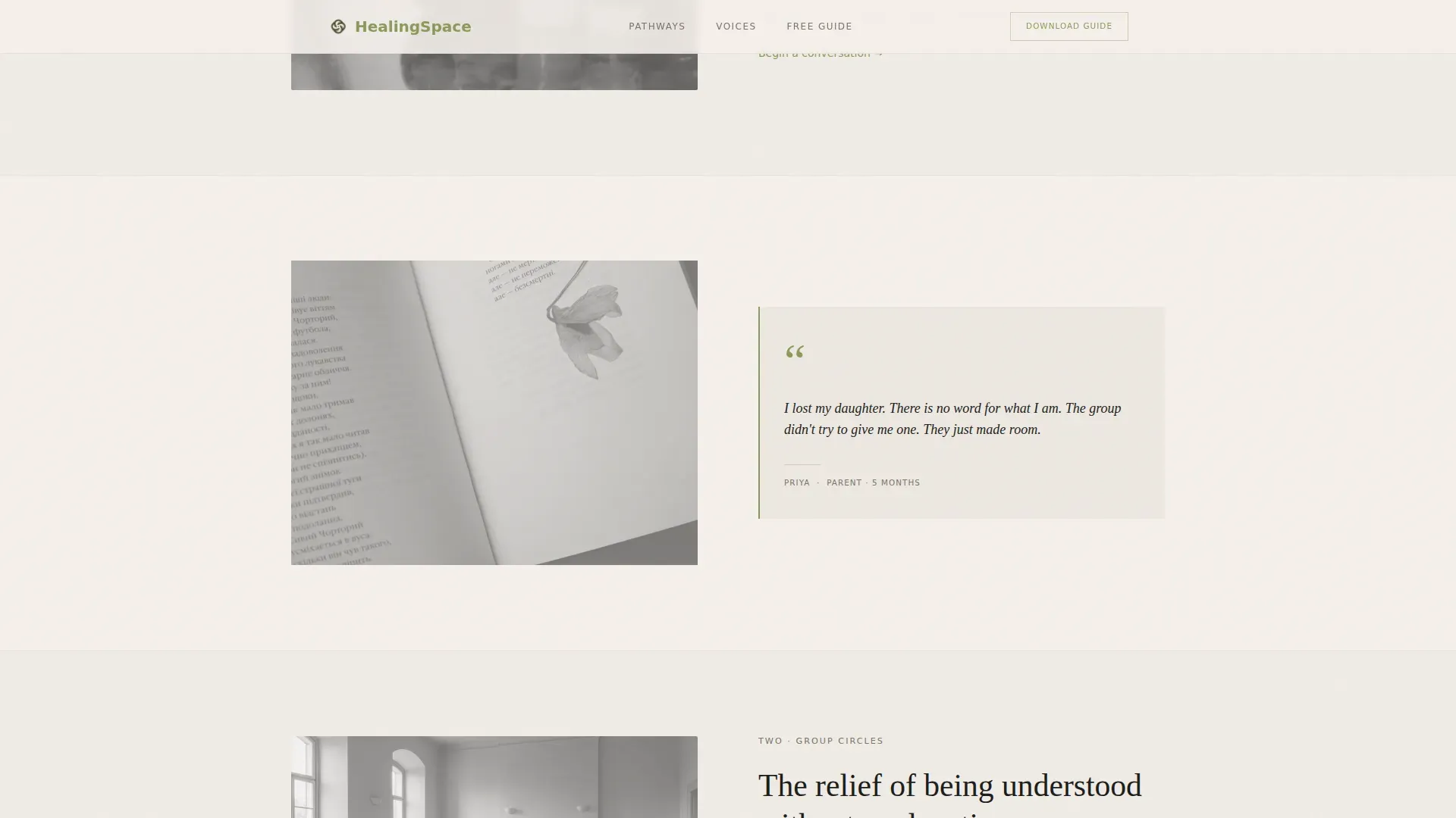 Healing Space Grief Support Landing Page Template