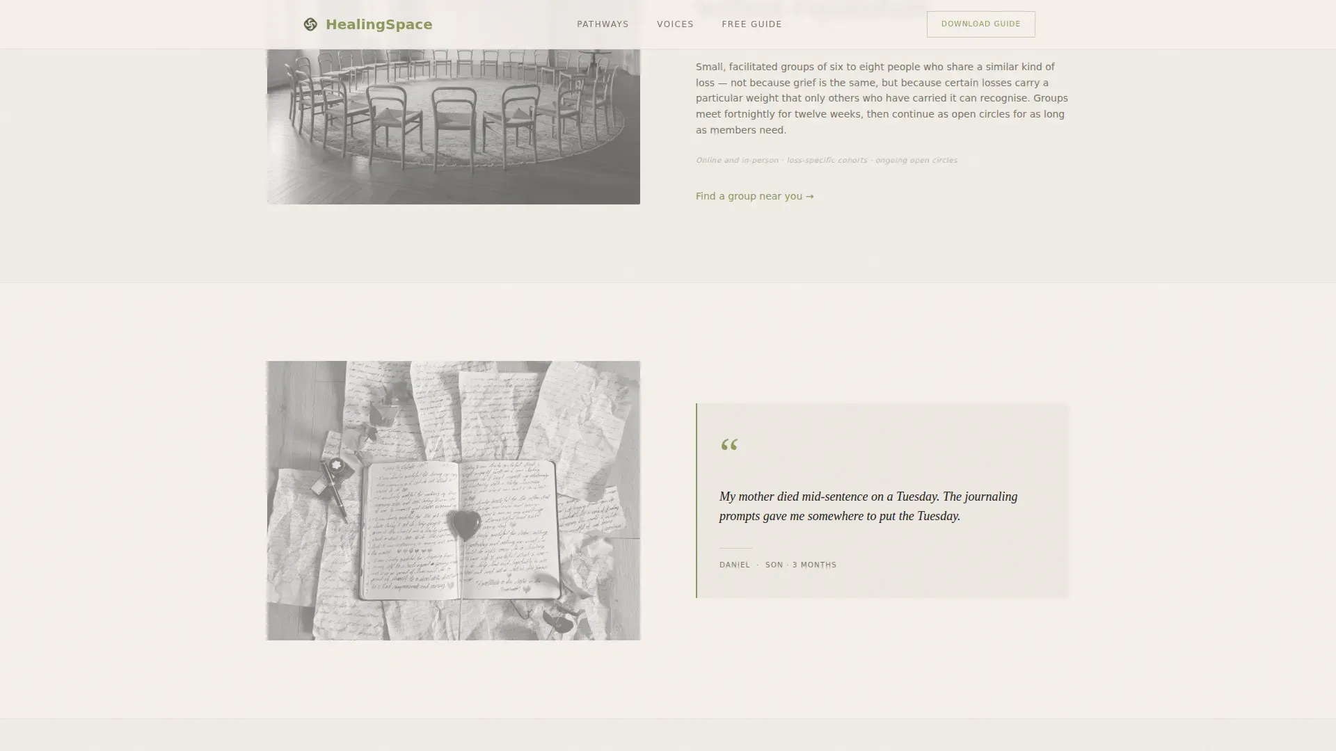 Healing Space Grief Support Landing Page Template