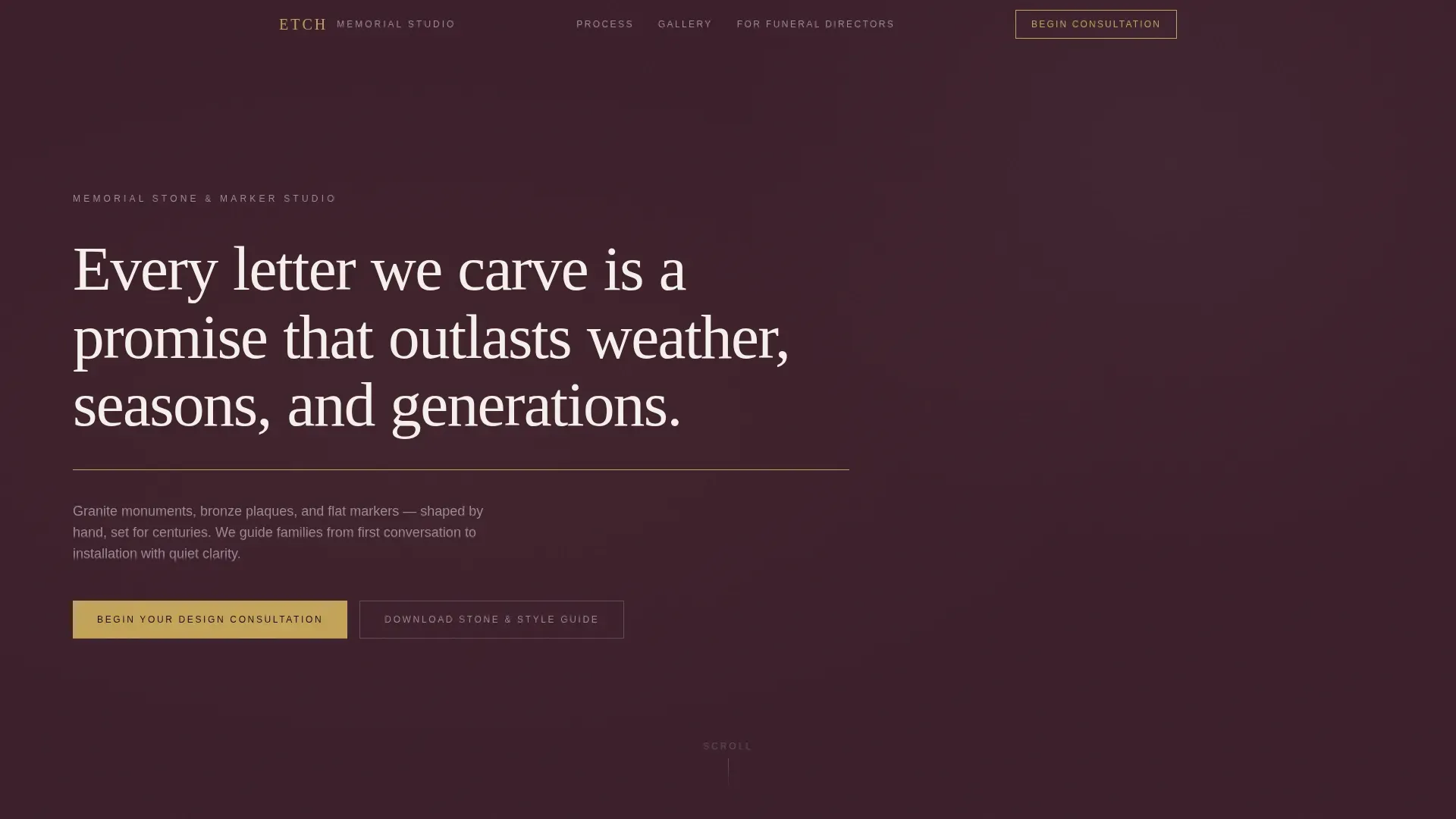 Memorial Stone Studio Landing Page Template