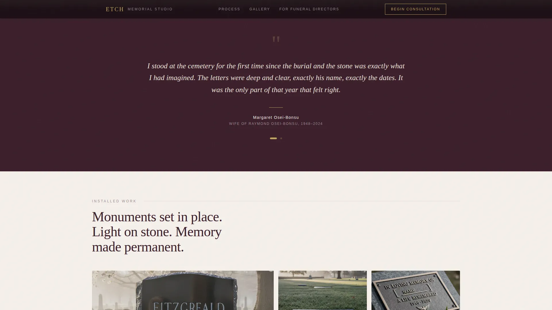 Memorial Stone Studio Landing Page Template