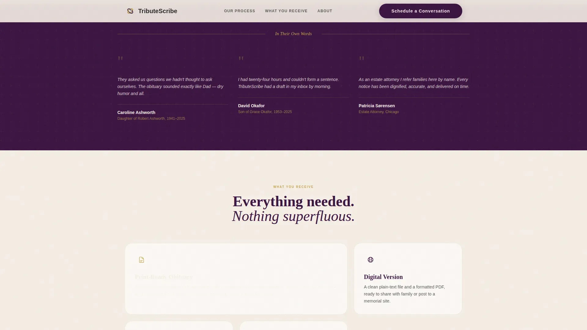 Obituary & Tribute Writing Landing Page Template