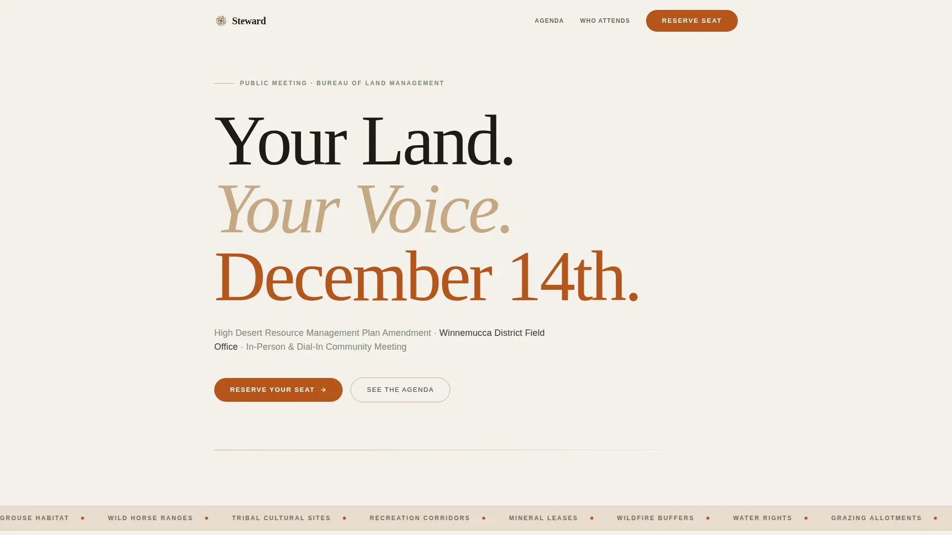 Community Hearth Land Management Event Landing Page