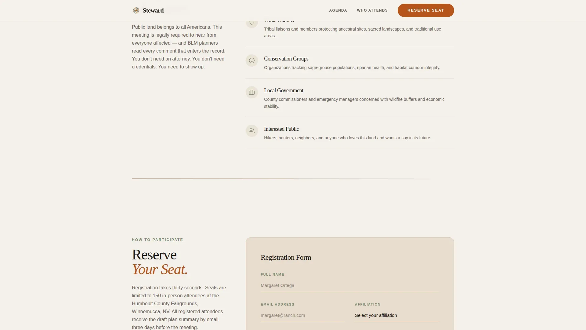 Community Hearth Land Management Event Landing Page