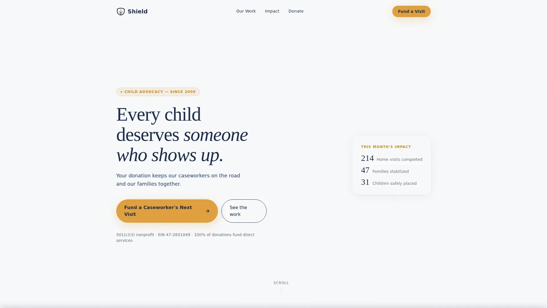 Child Protective Services Donation Landing Page
