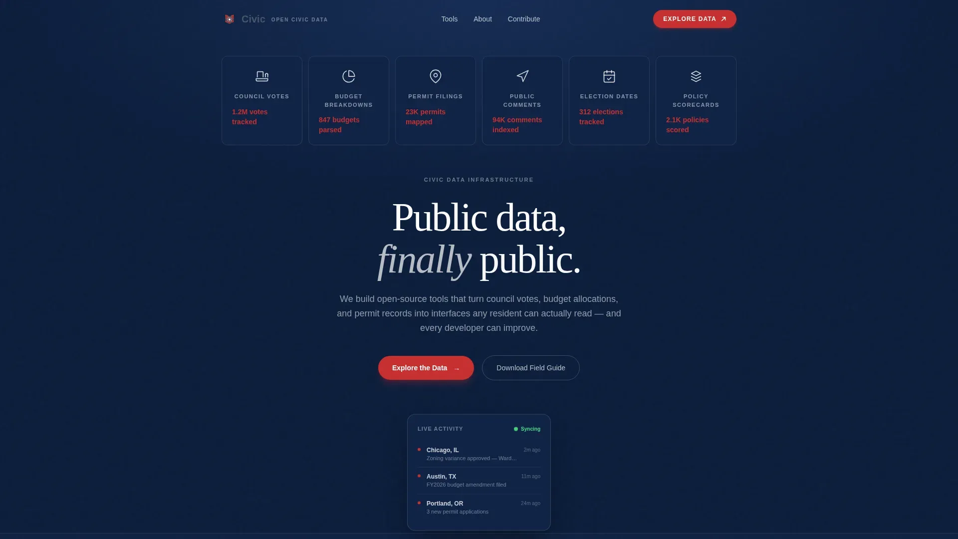 Public Data Transparency Landing Page Template