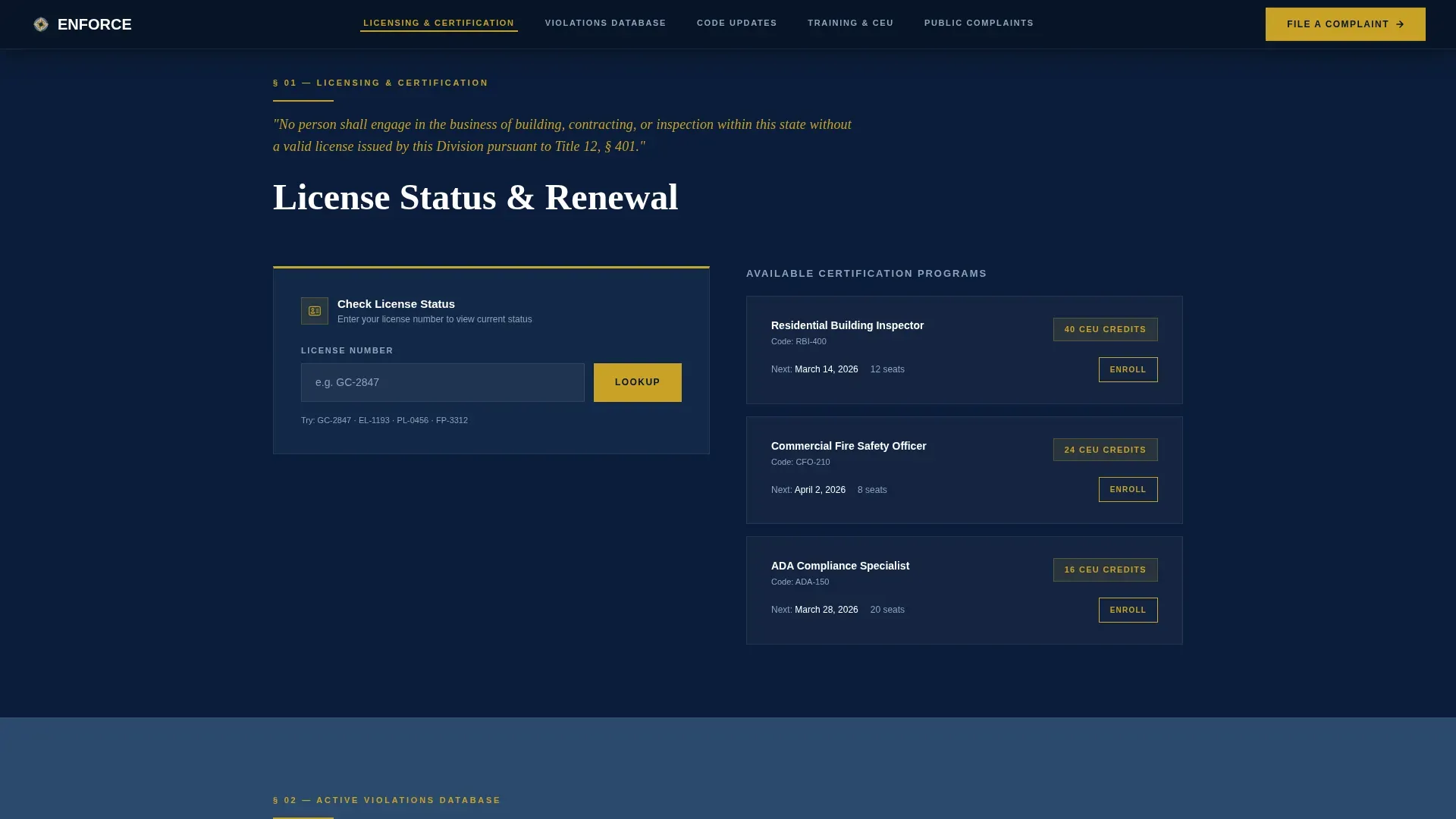 Code Enforcement State Department Landing Page Template